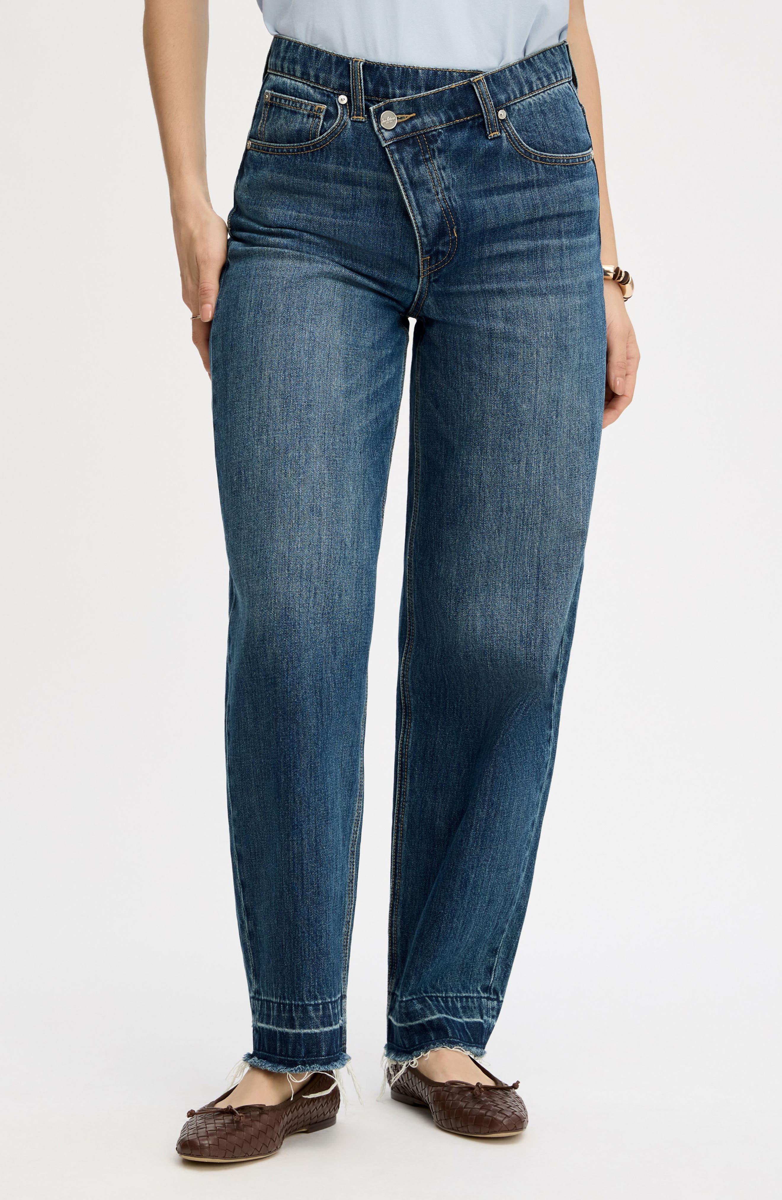 Crossover Waist Release Hem Taper Leg Jeans - image 1