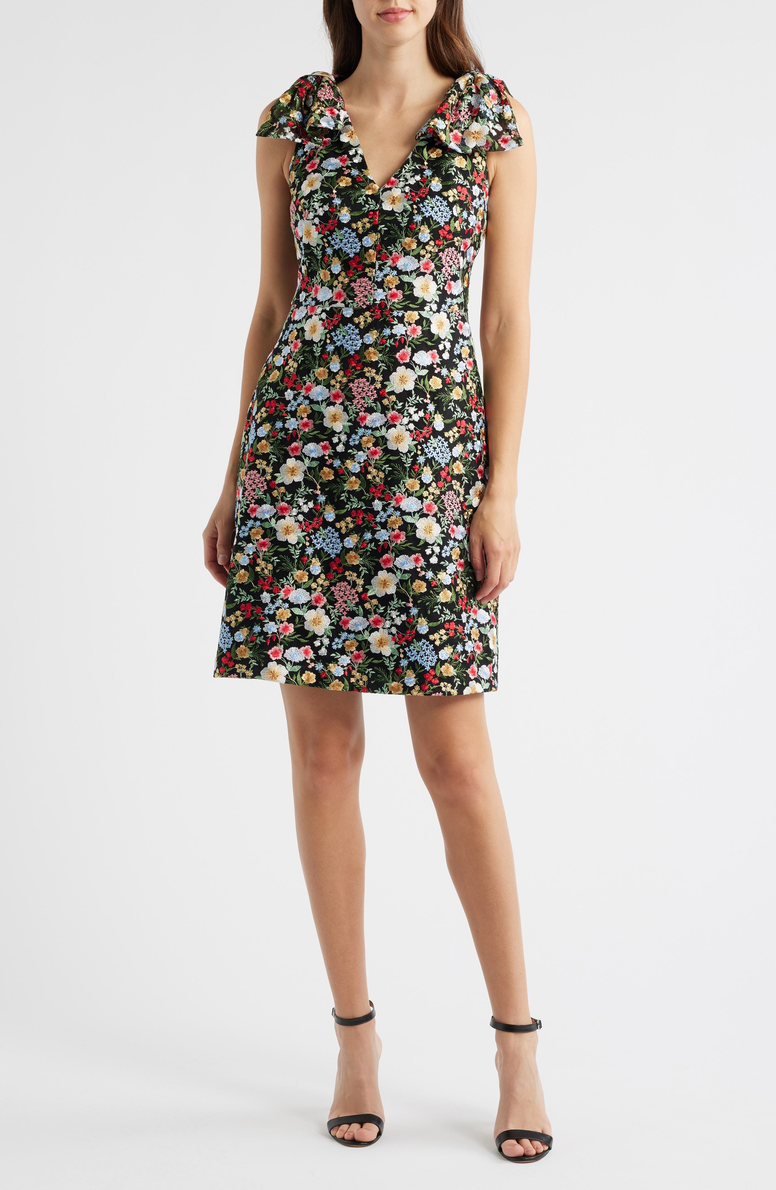 Floral Embroidery Bow Detail Fit & Flare Dress - image 1