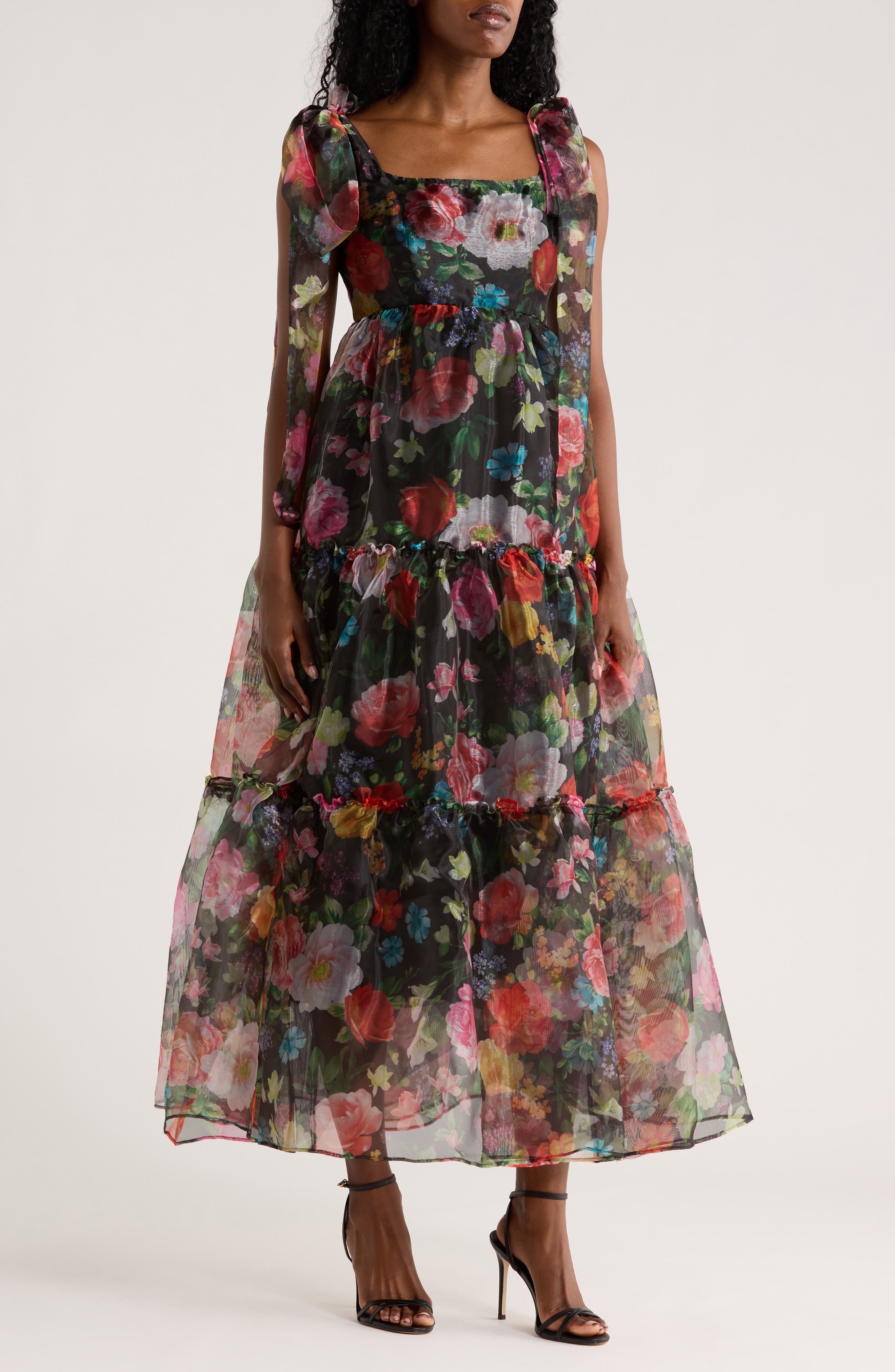 Bow Shoulder Organza Maxi Dress - image 1