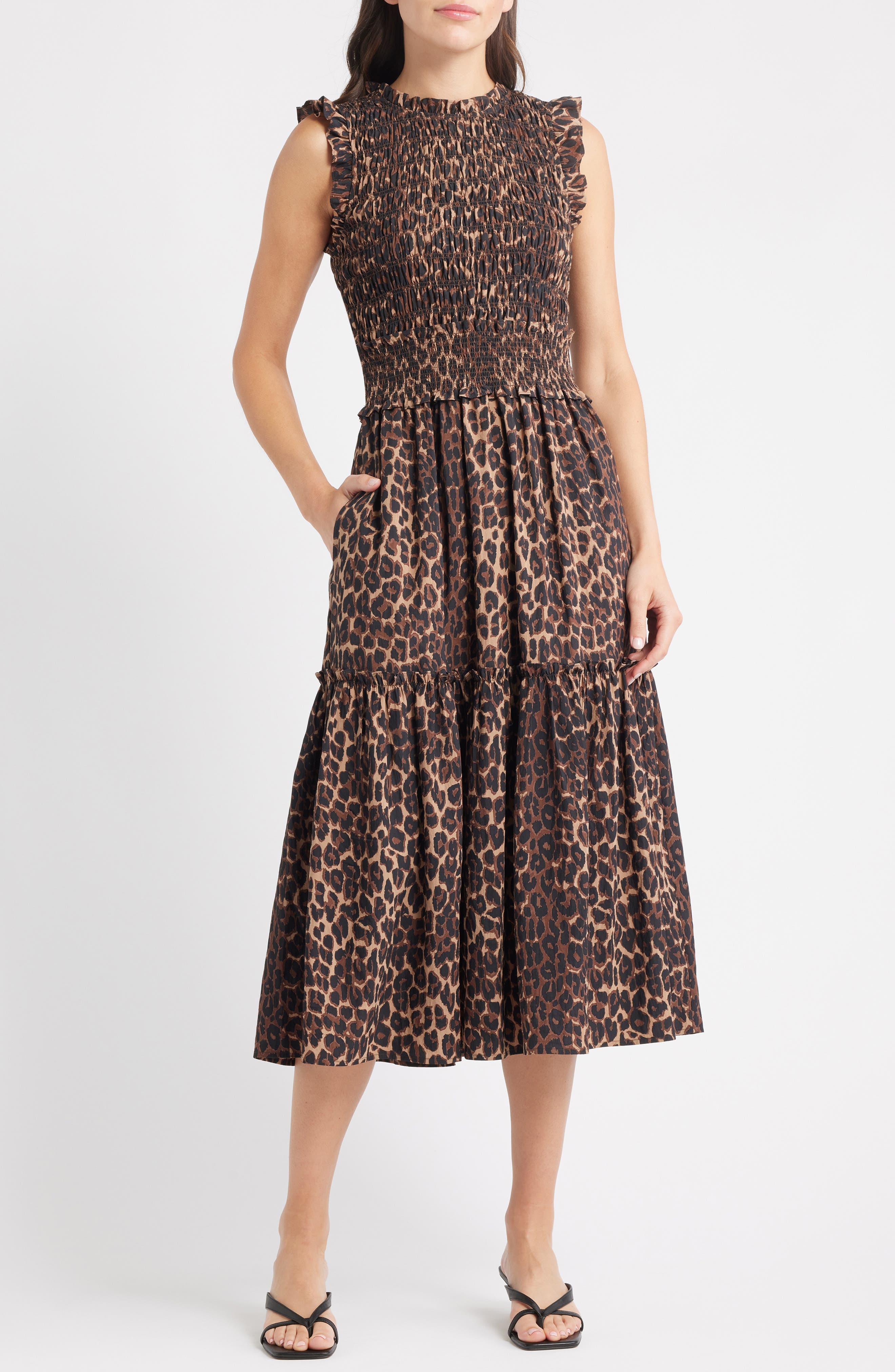 Vivier Leopard Print Smocked Midi Dress - image 1