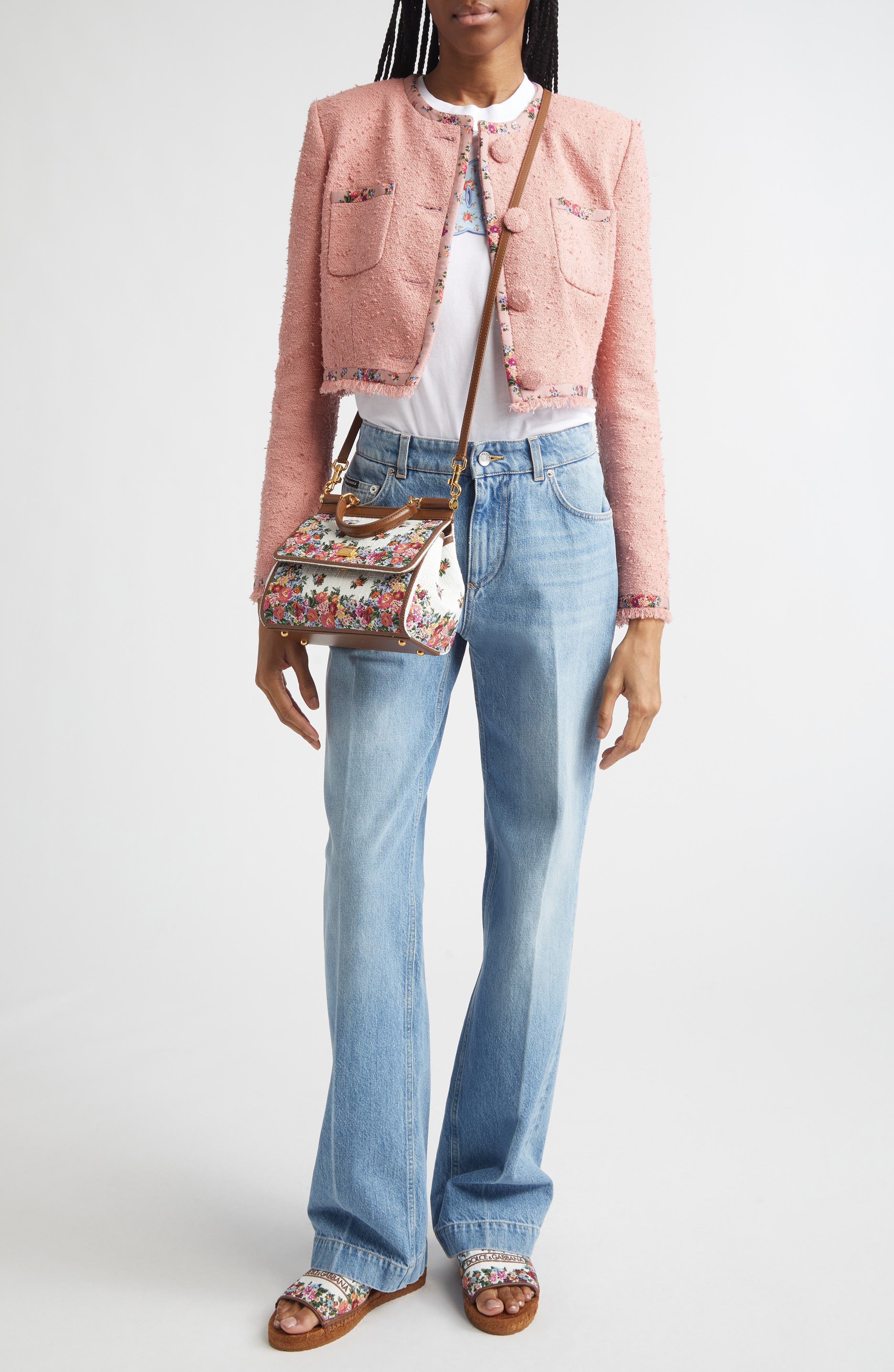Floral Trim Crop Tweed Jacket - image 2