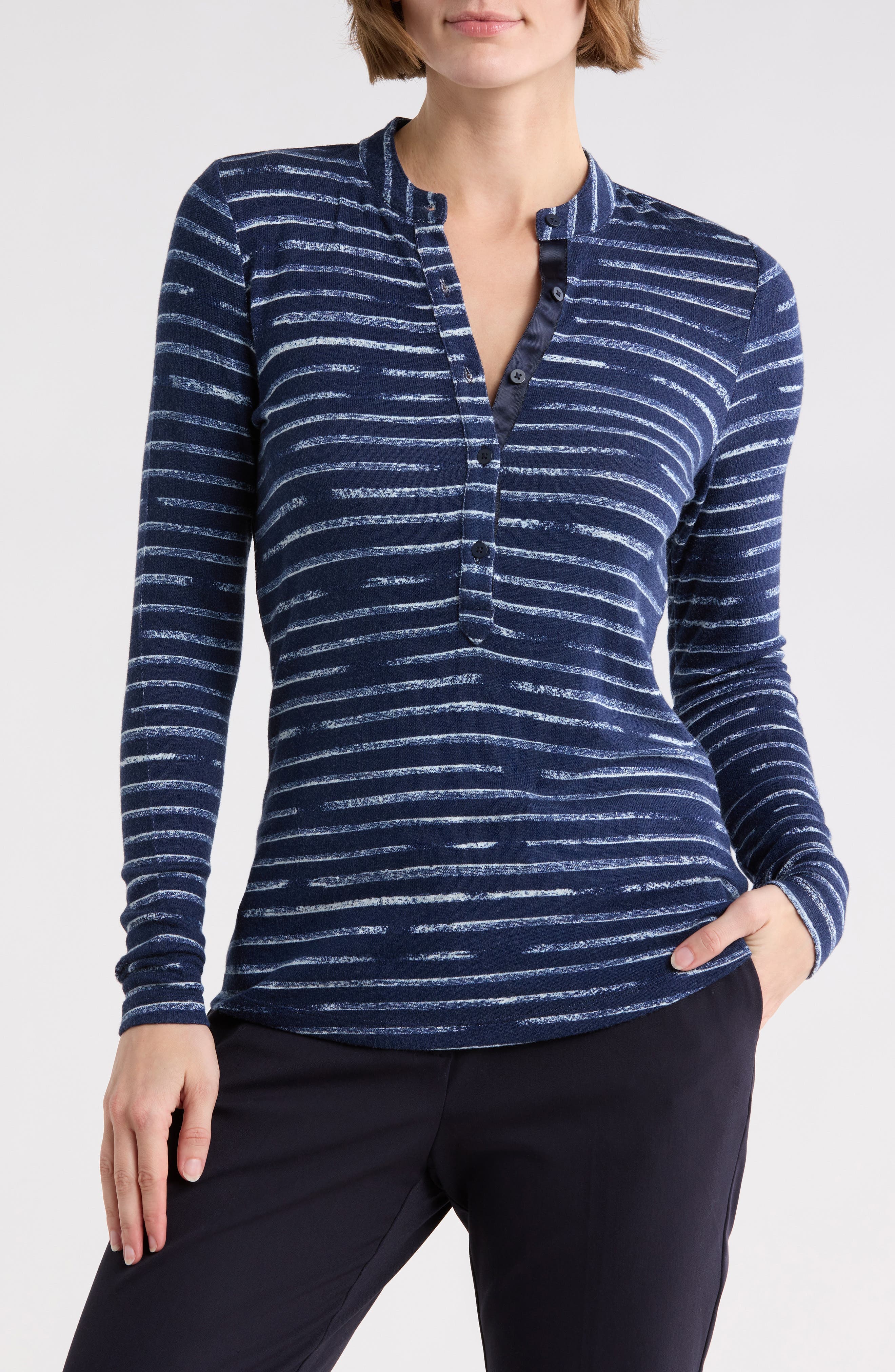 Sketched Stripe Cozy Long Sleeve Henley - image 1