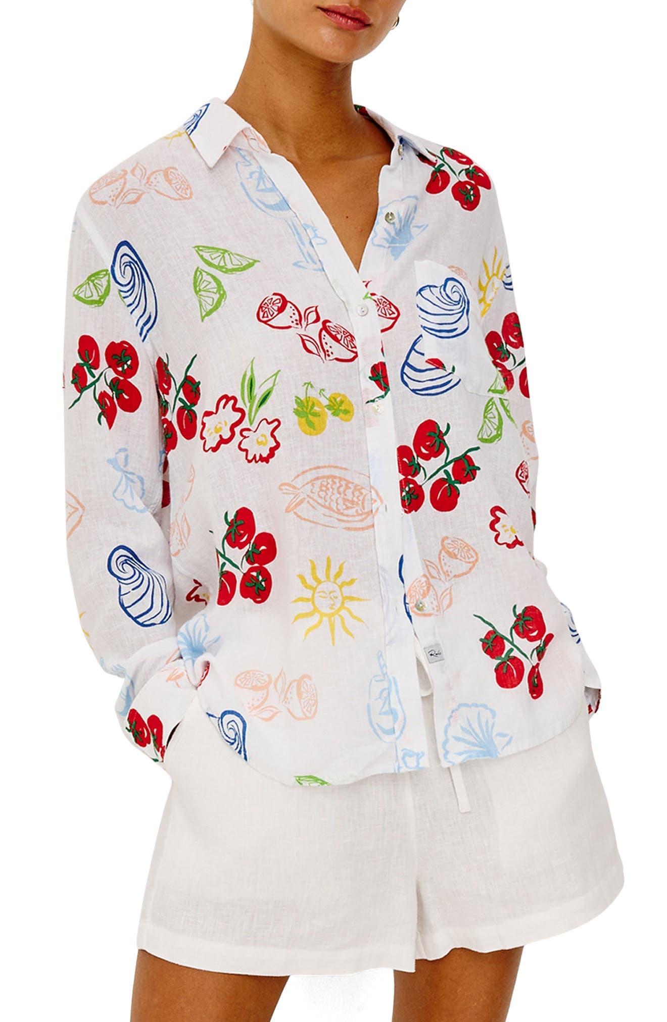 x Giadzy Charli Antipasti Print Linen Blend Button-Up Shirt - image 1