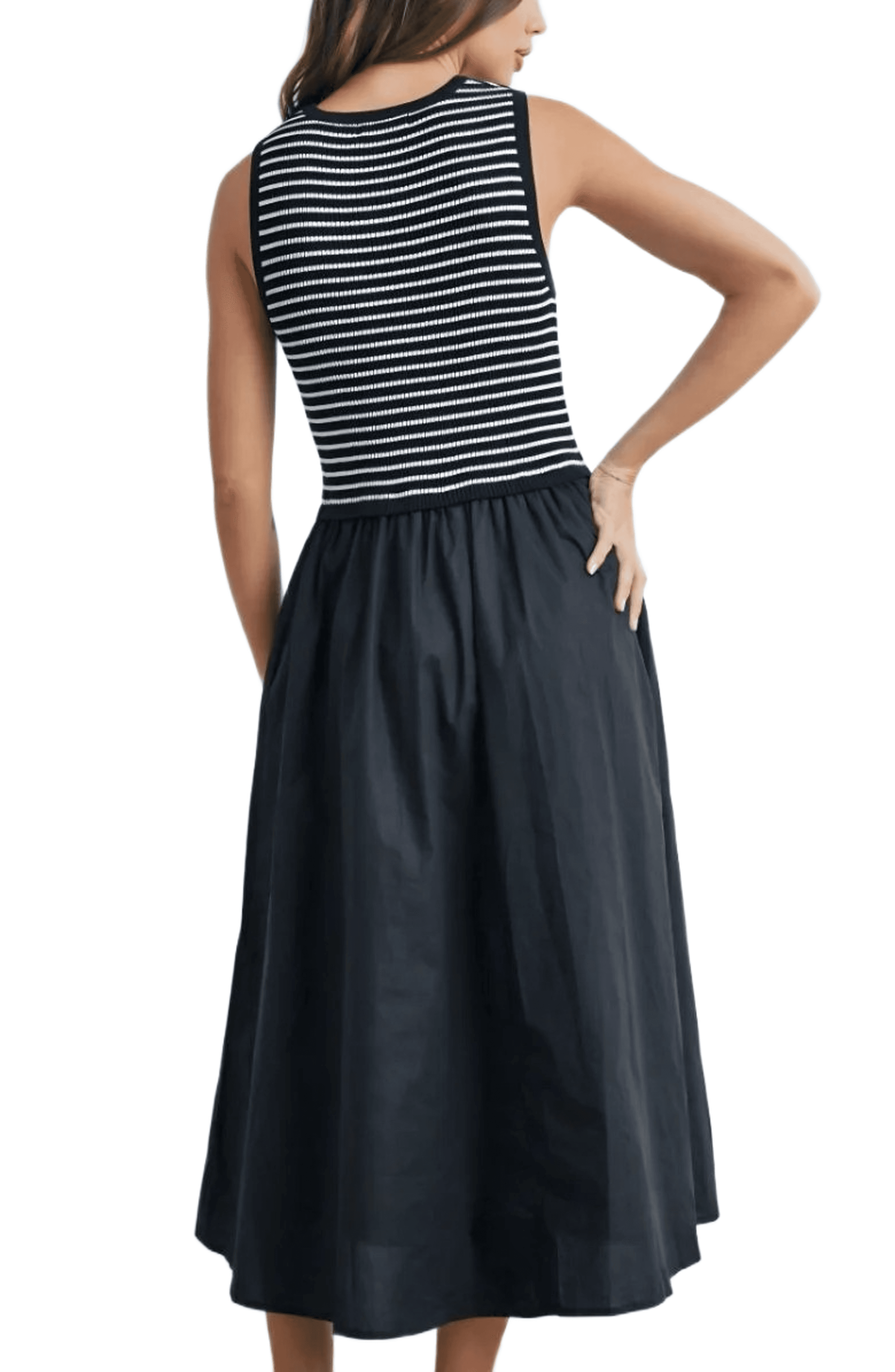 Striped Knit Top Woven Skirt Sleeveless Maxi Dress - image 2