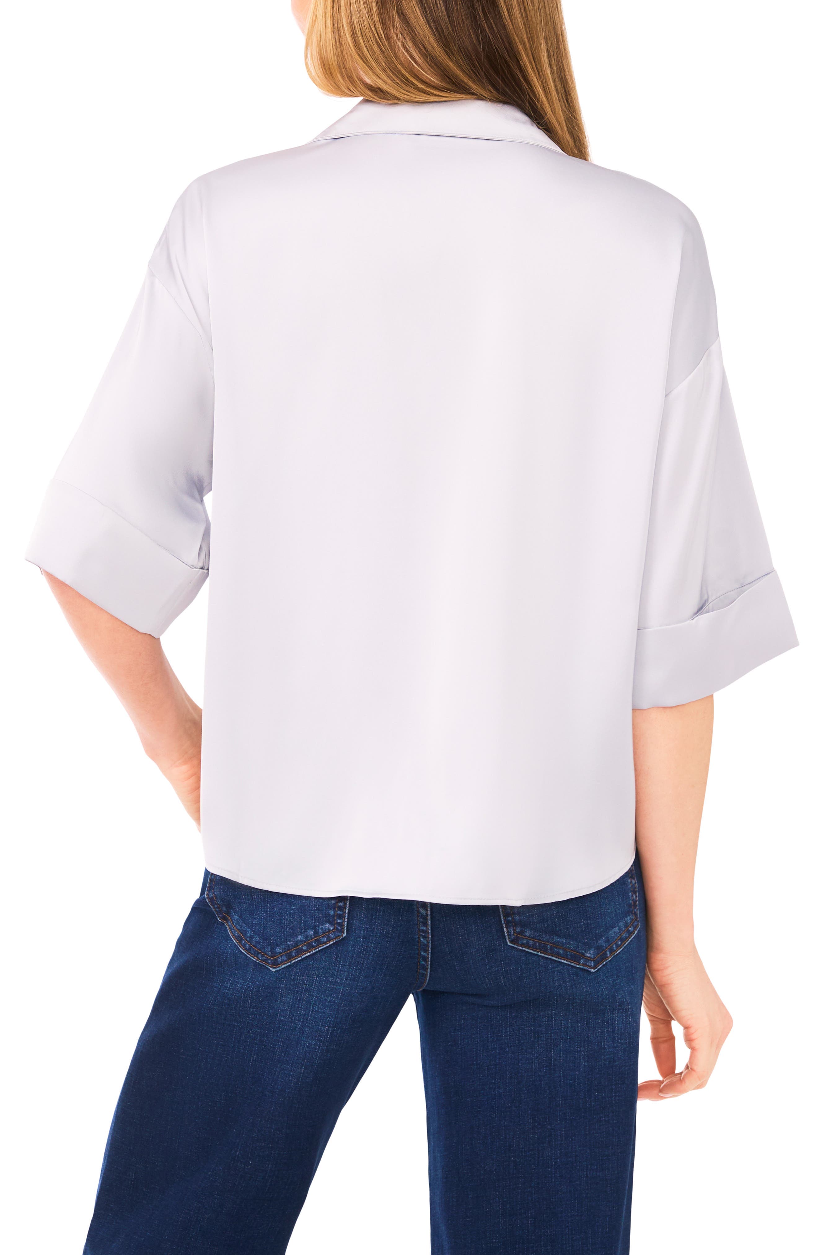Three-Quarter Sleeve Satin Button-Up Shirt - image 4