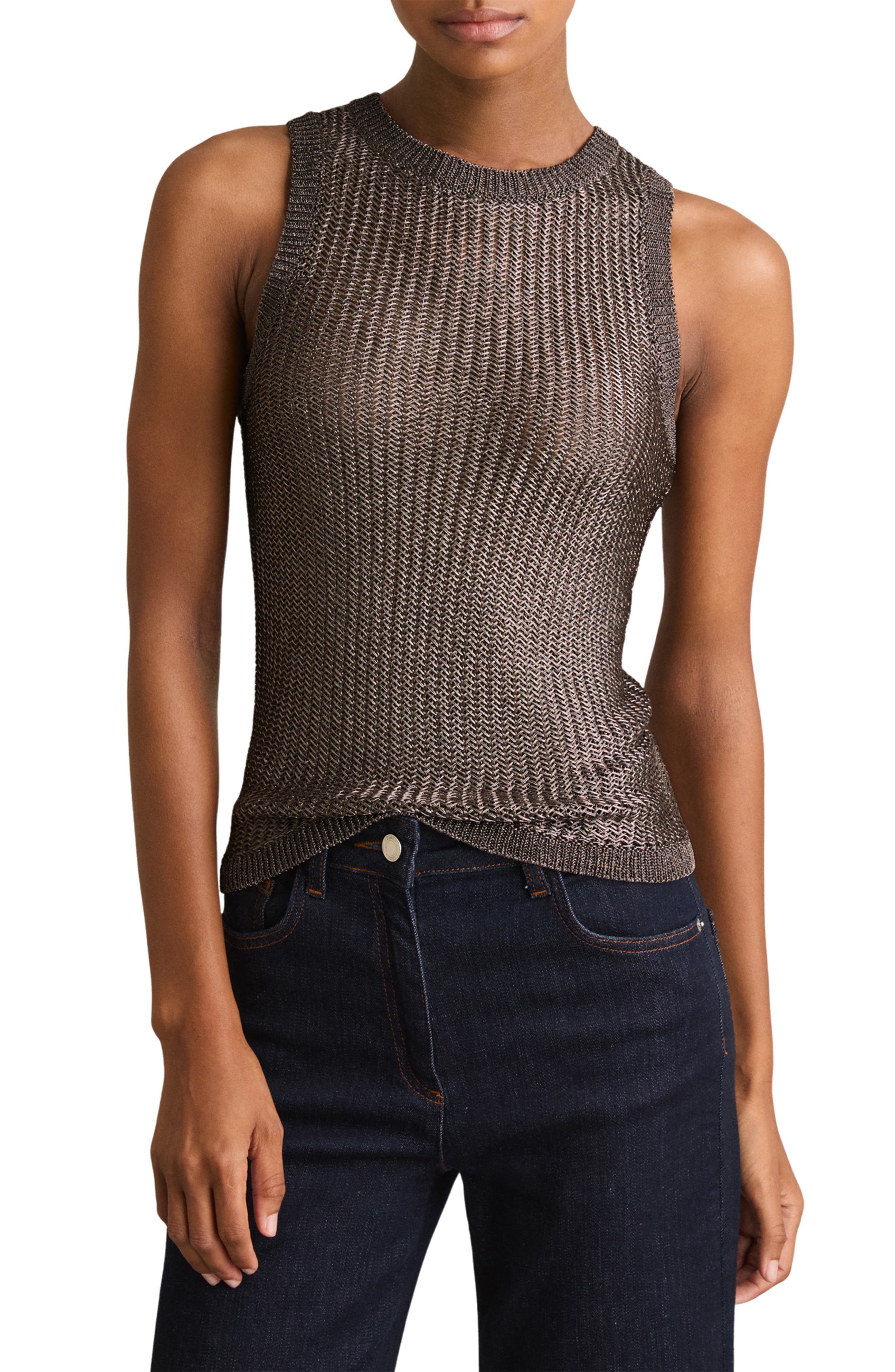 Tia Chevron Stitch Metallic Tank - image 1