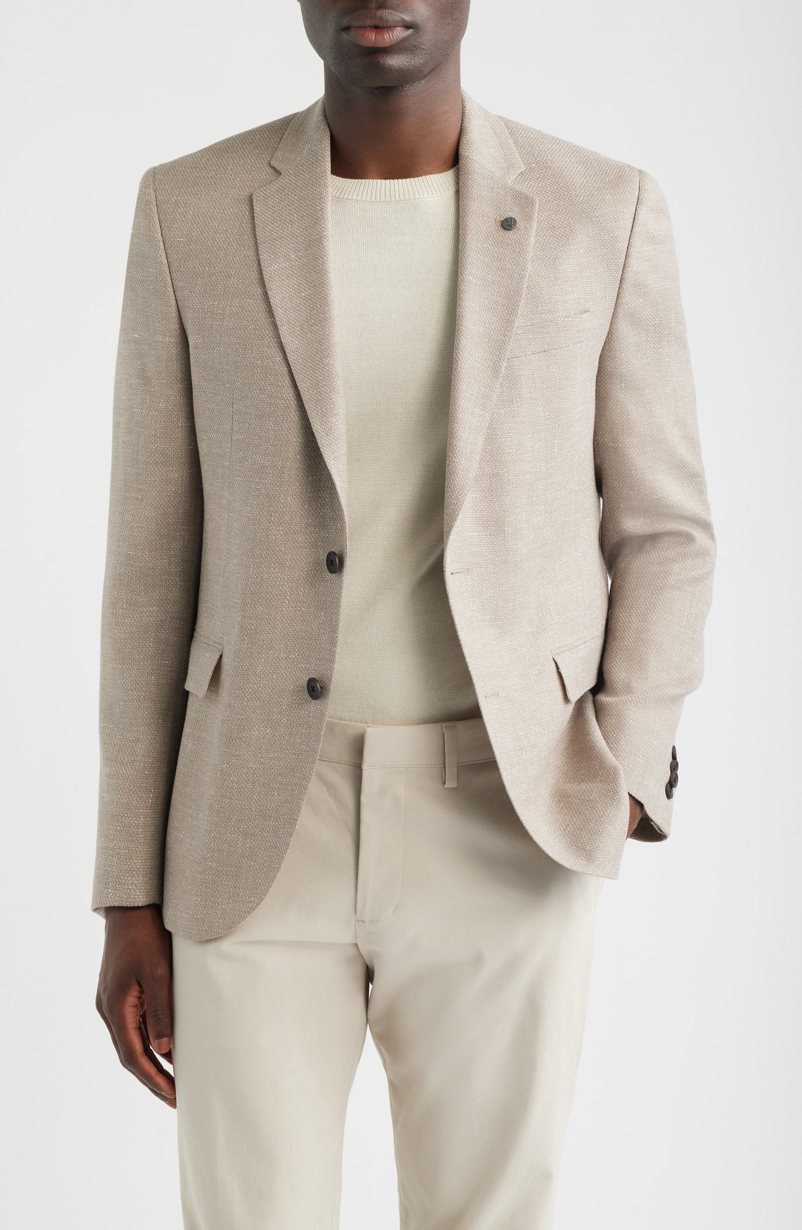 Ross Slim Fit Tan Melange Textured Wool & Linen Sport Coat - image 1