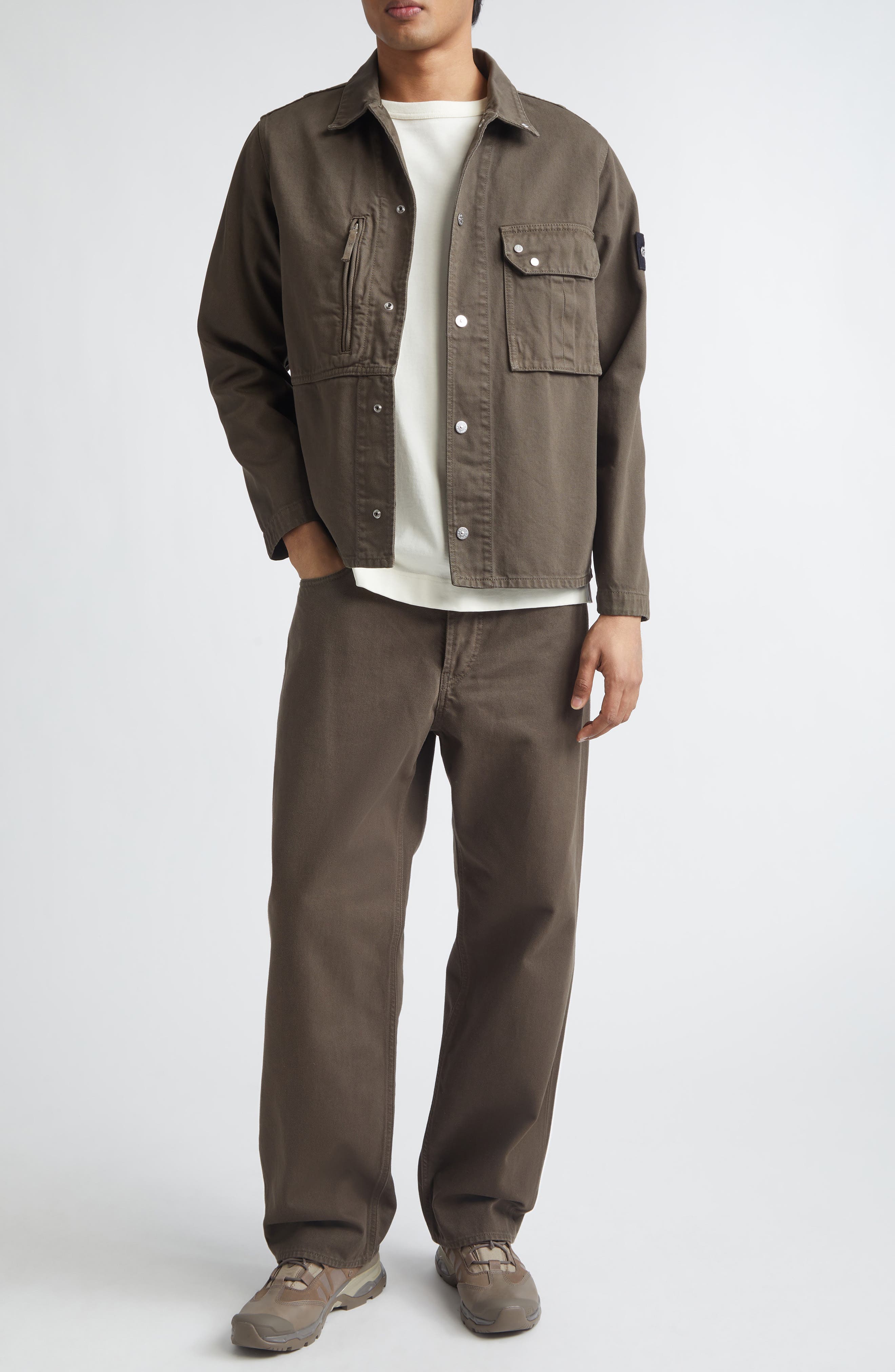 Compass Logo Patch Denim Snap-Up Overshirt - image 2