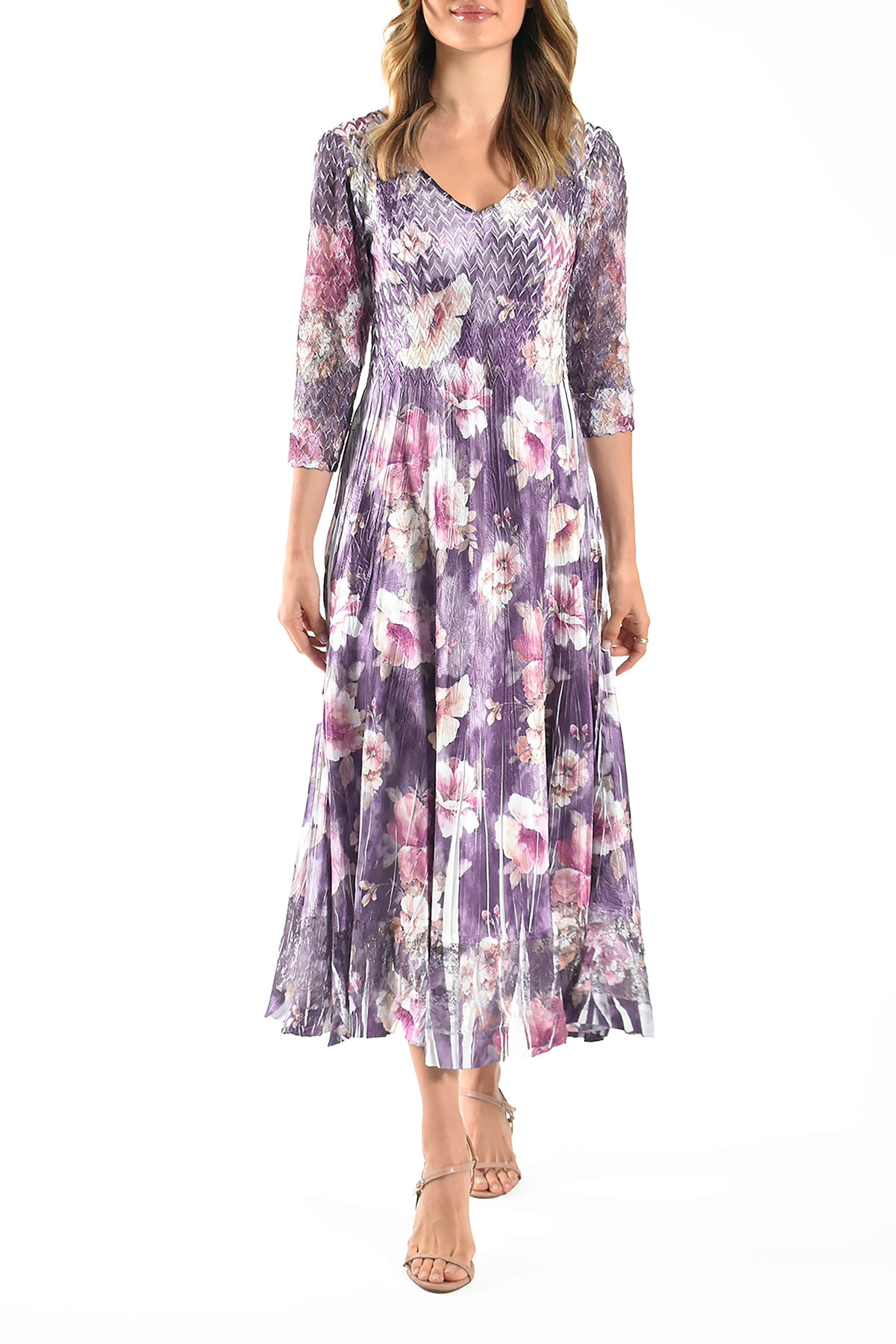 Dramatic Floral  Dress with Lace Sleeves - image 1