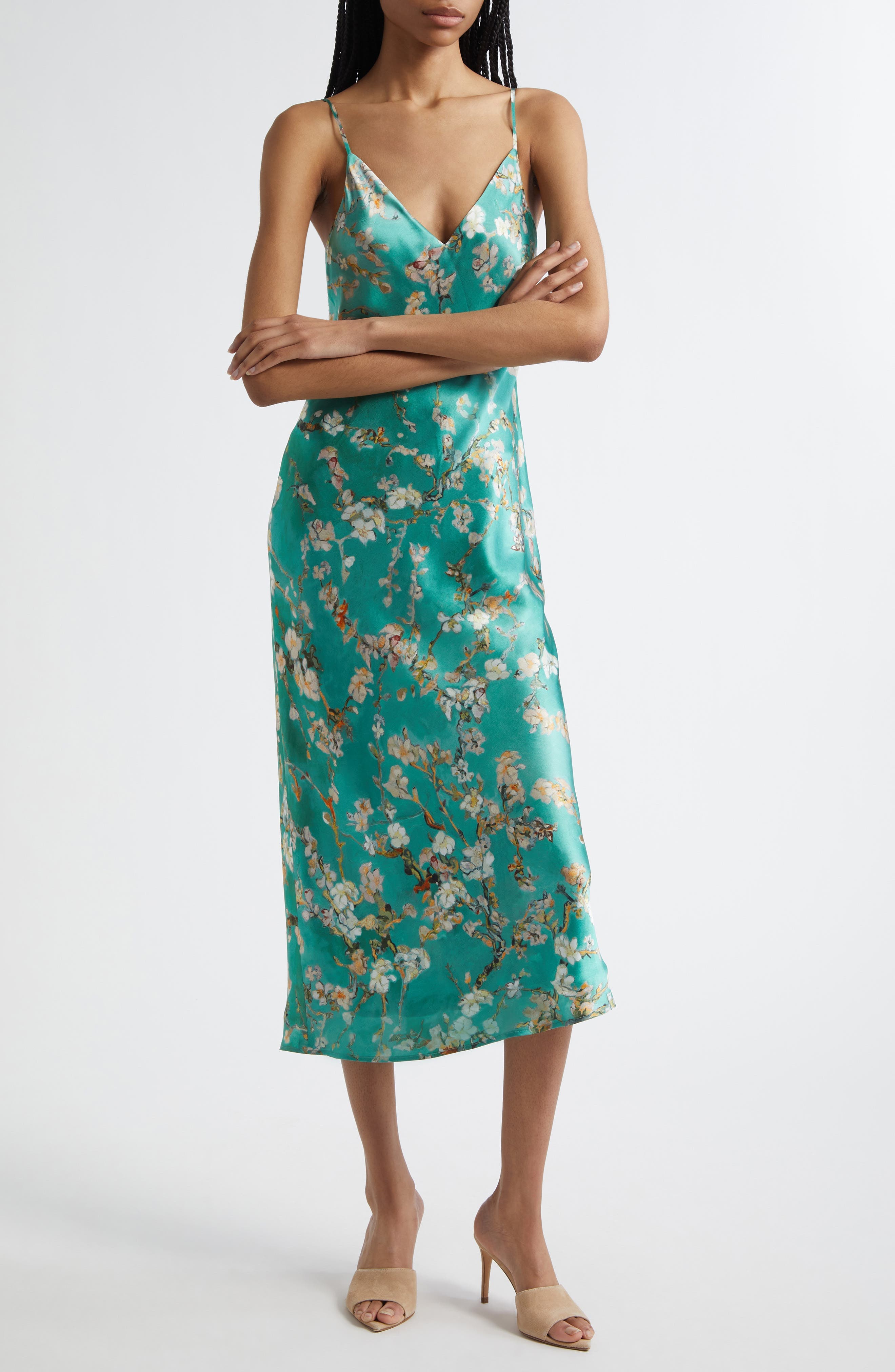 Seridie Floral Print Silk Midi Slipdress - image 1