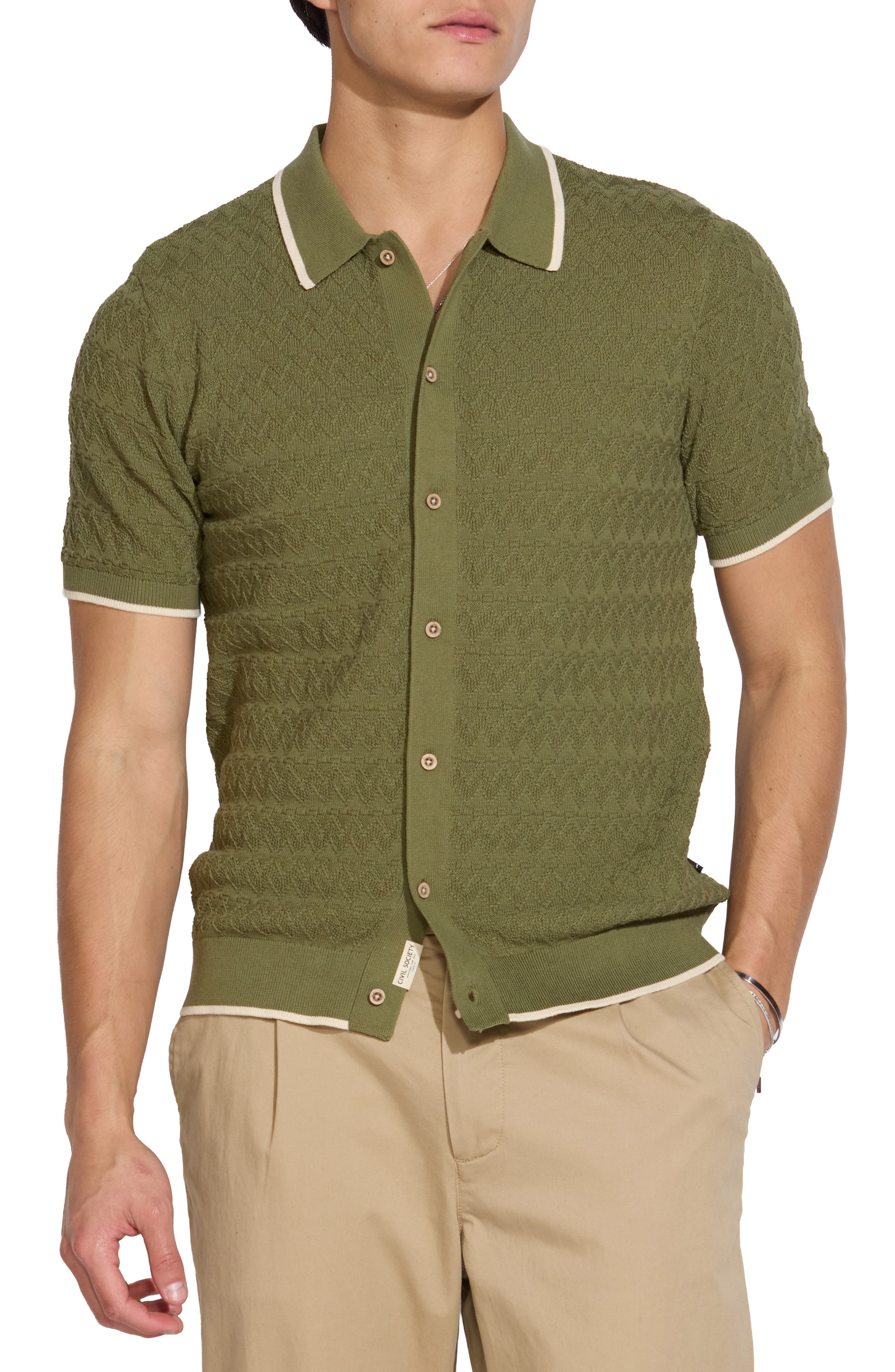 Short Sleeve Button-Down Sweater - image 3