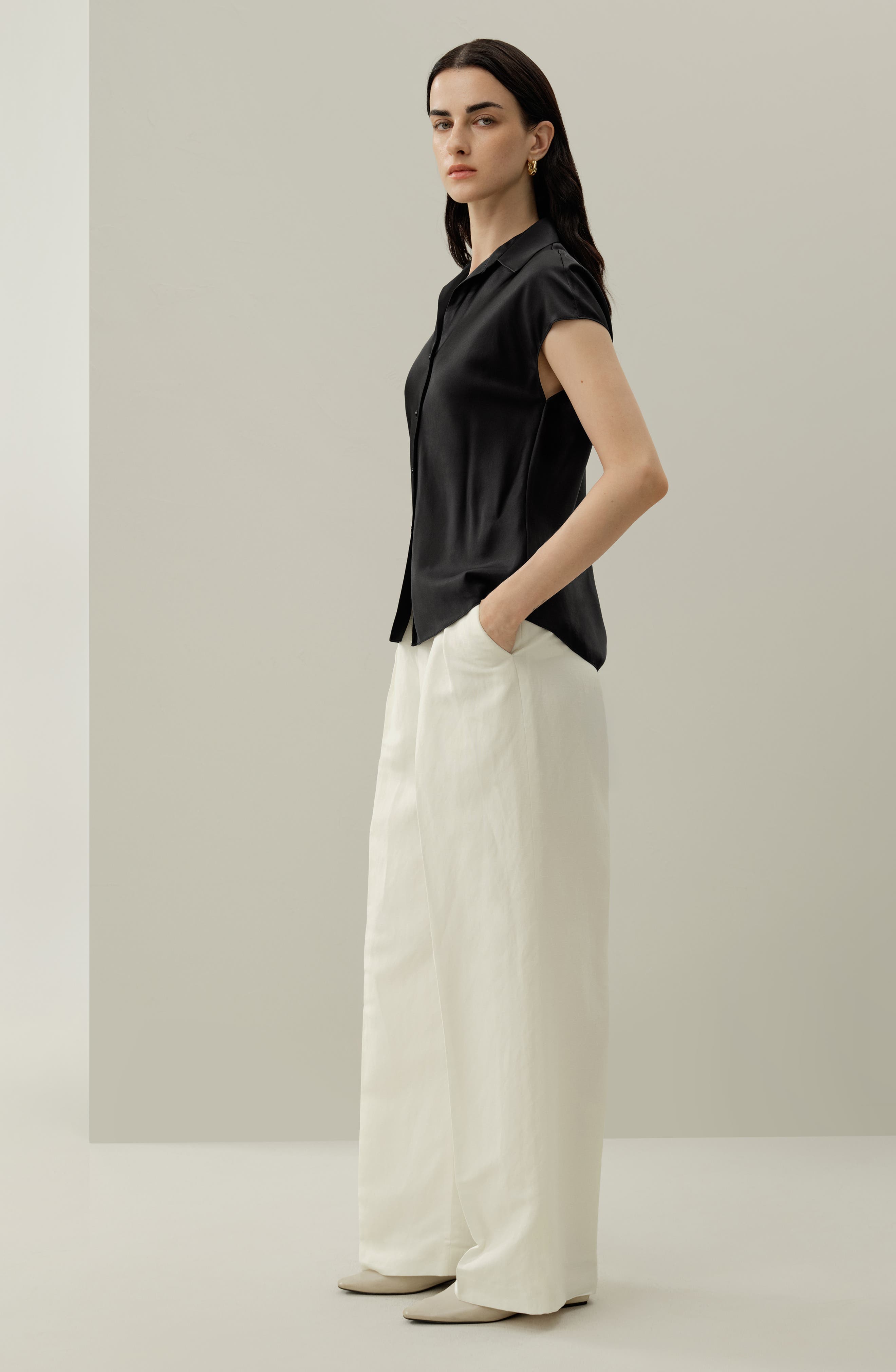 Bias Cut Cap-Sleeve Silk Shirt - image 2