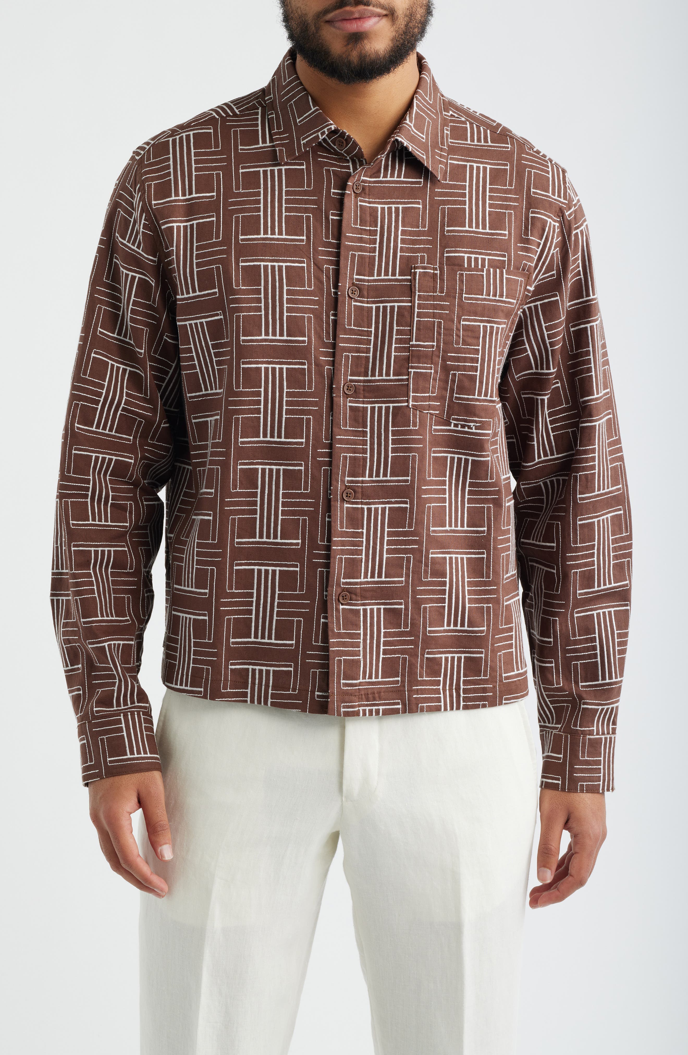 Shashiko Embroidered Button-Up Shirt - image 1