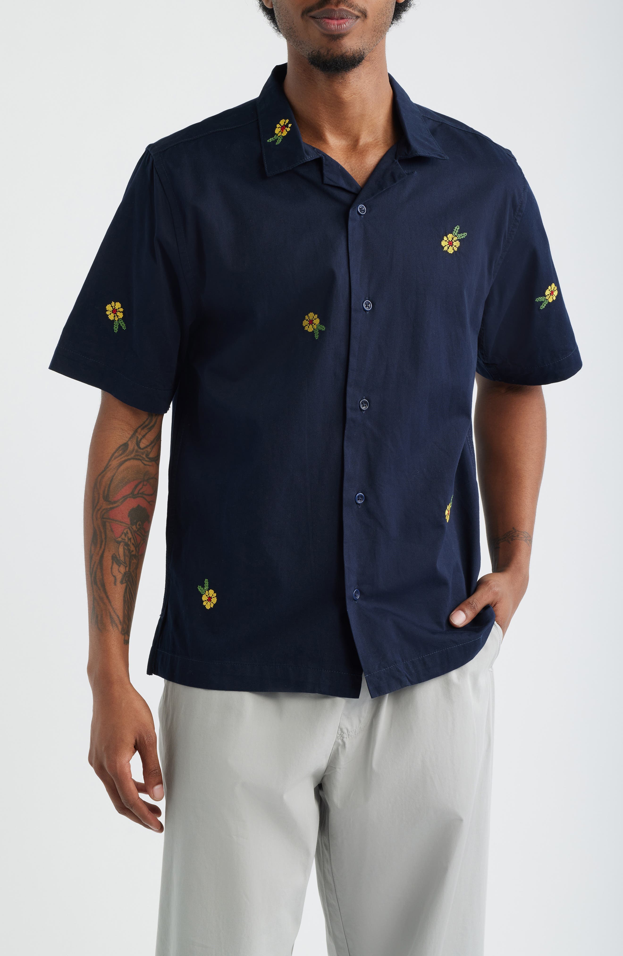 Cross Stitch Organic Cotton Button-Up Shirt - image 1