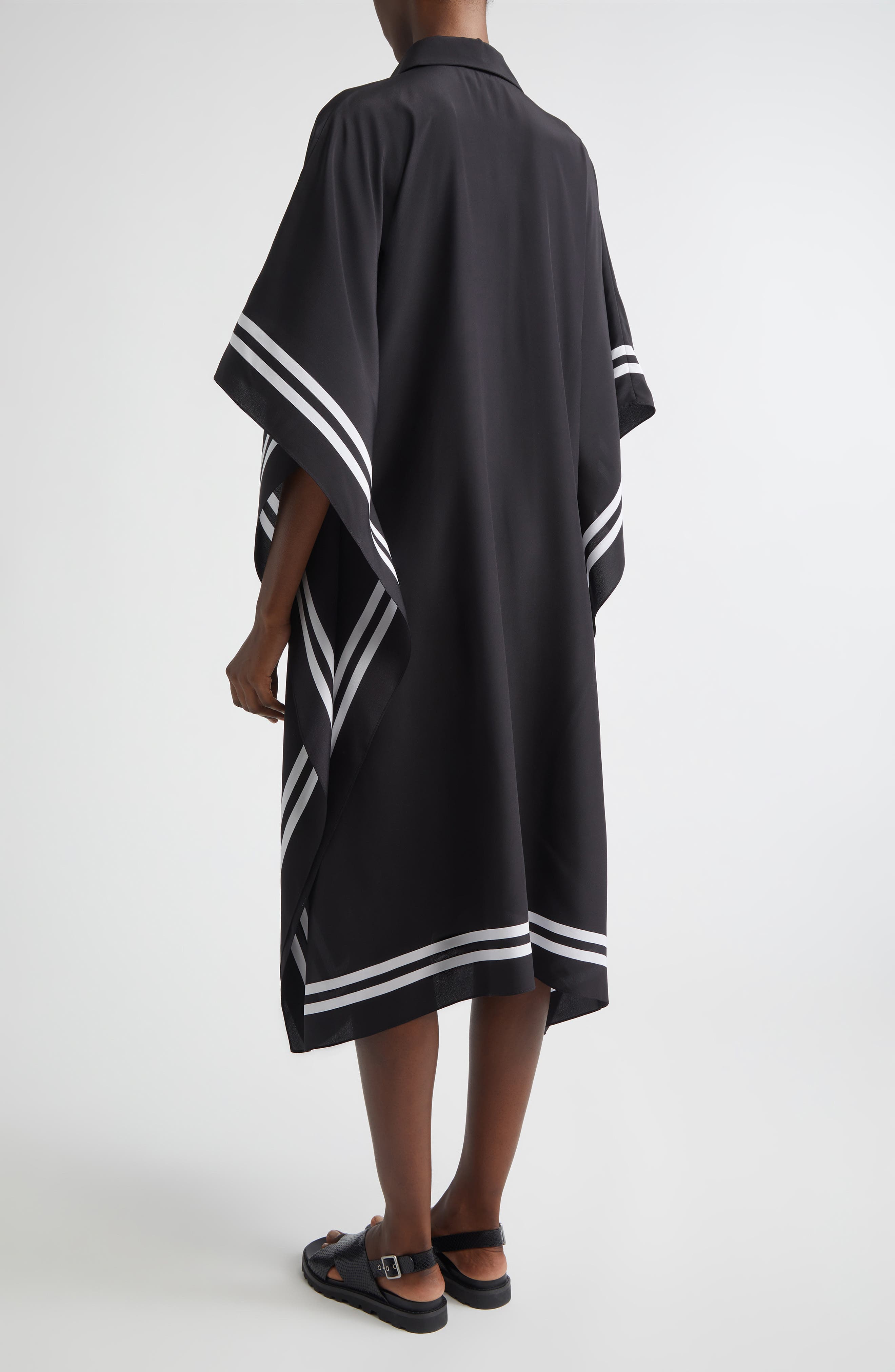 Stripe Border Silk Caftan Shirtdress - image 2