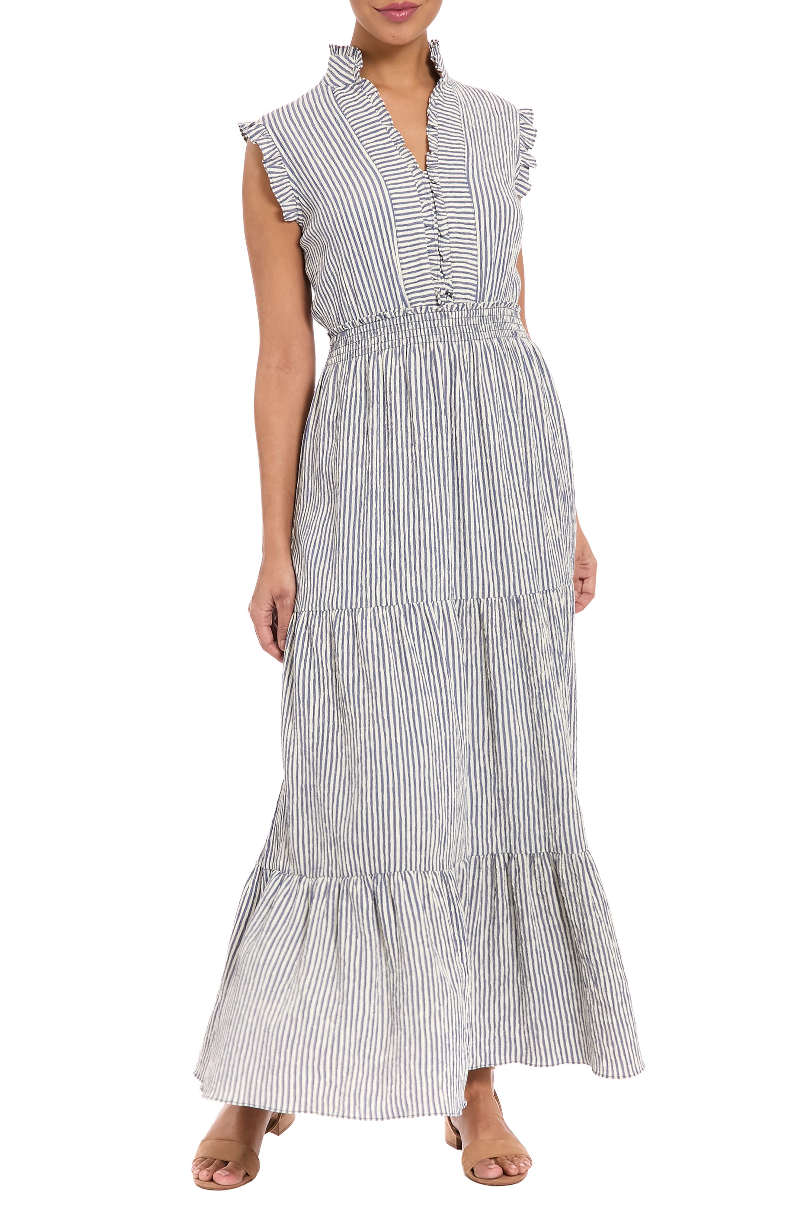 Stripe Ruffle Sleeveless Tiered Maxi Dress - image 3
