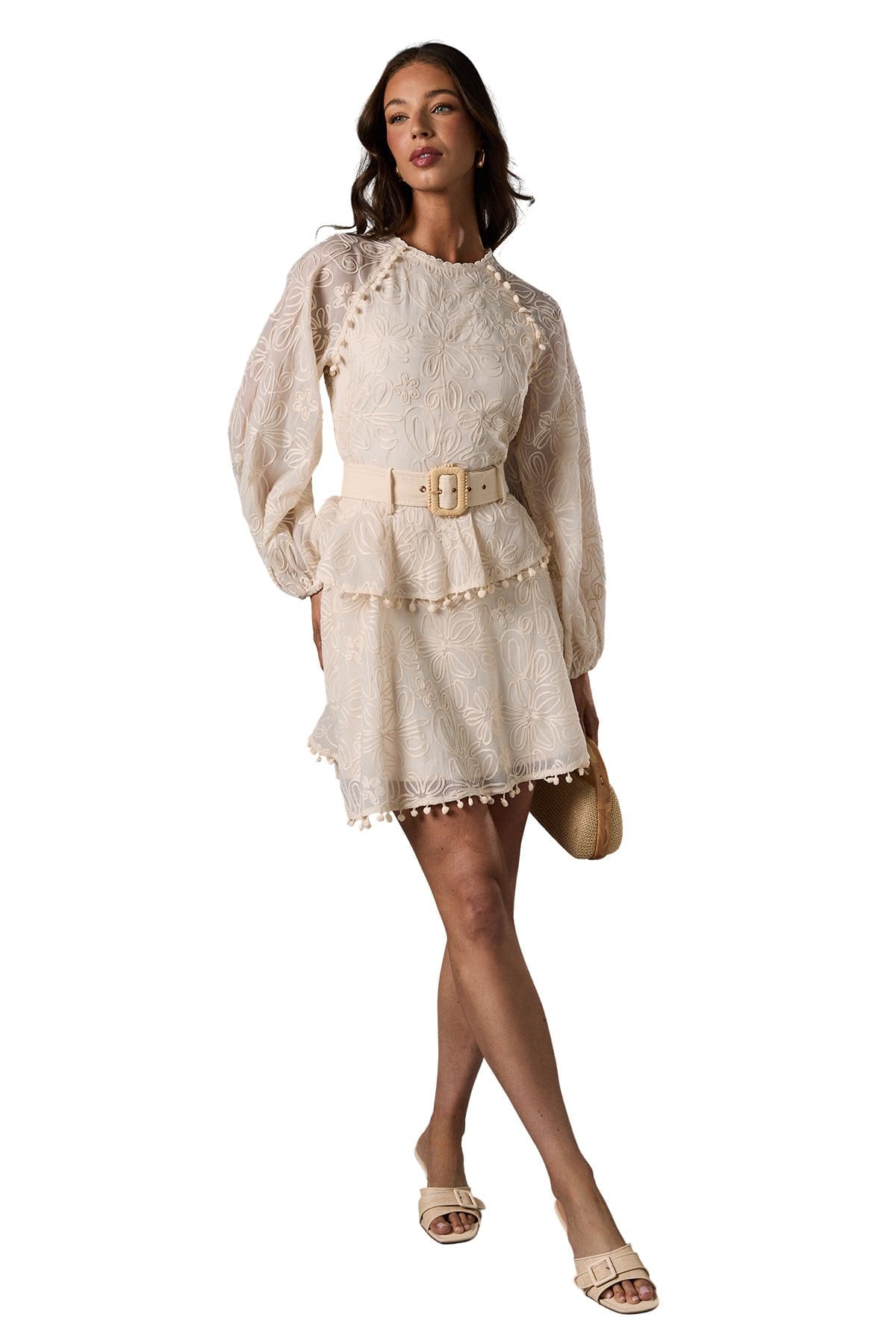 Long Sleeve Tiered Skirt Belted Dress - image 1