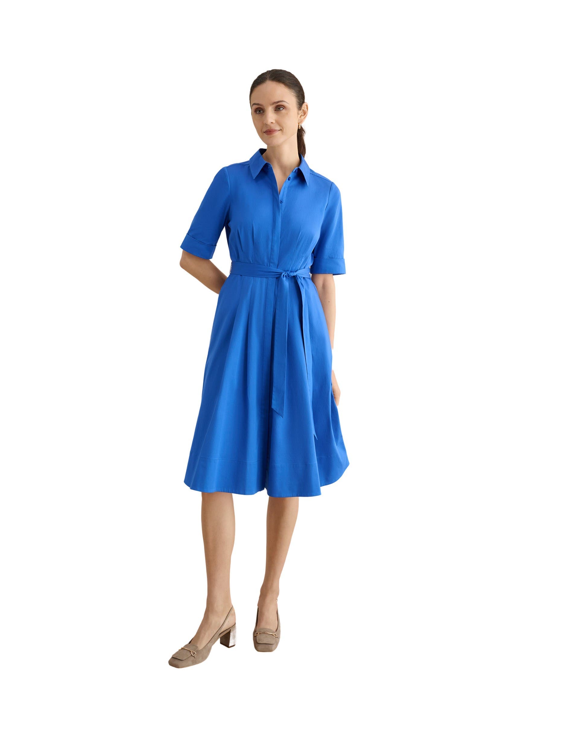 Brigitta Pleated Tie Belt Shirt Dress - image 1