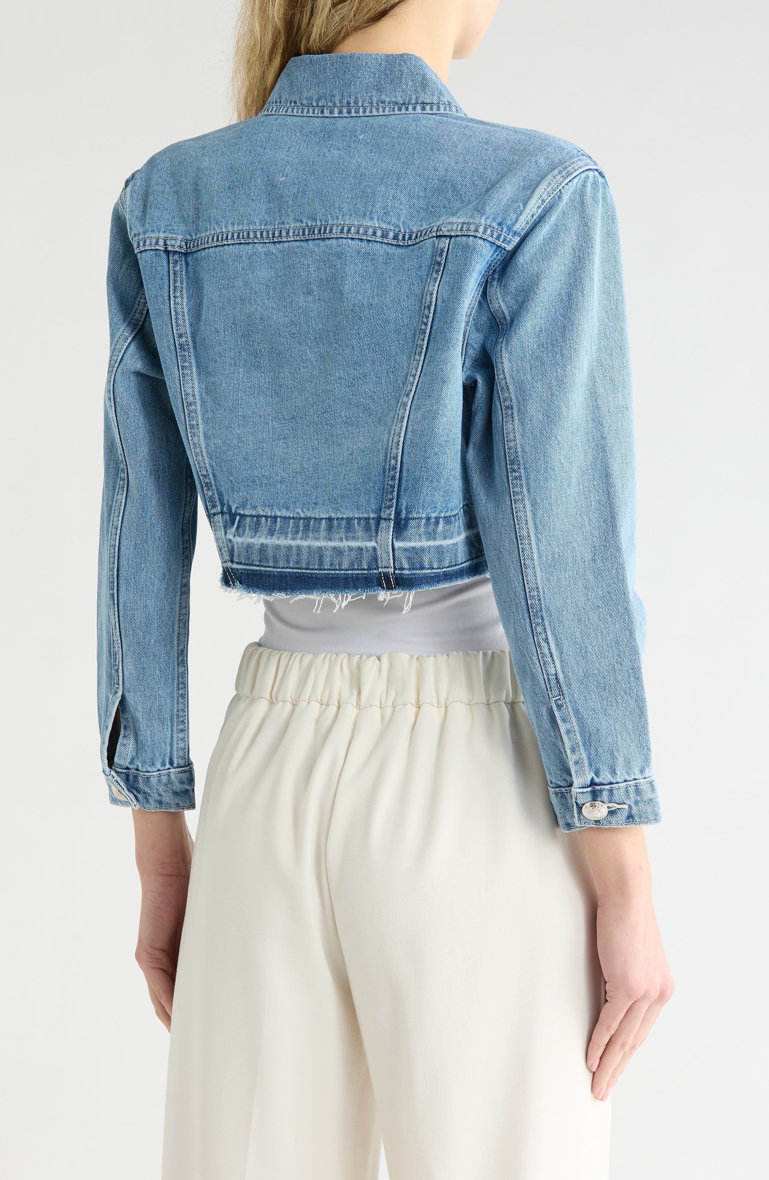 Genevie Raw Hem Crop Denim Jacket - image 2