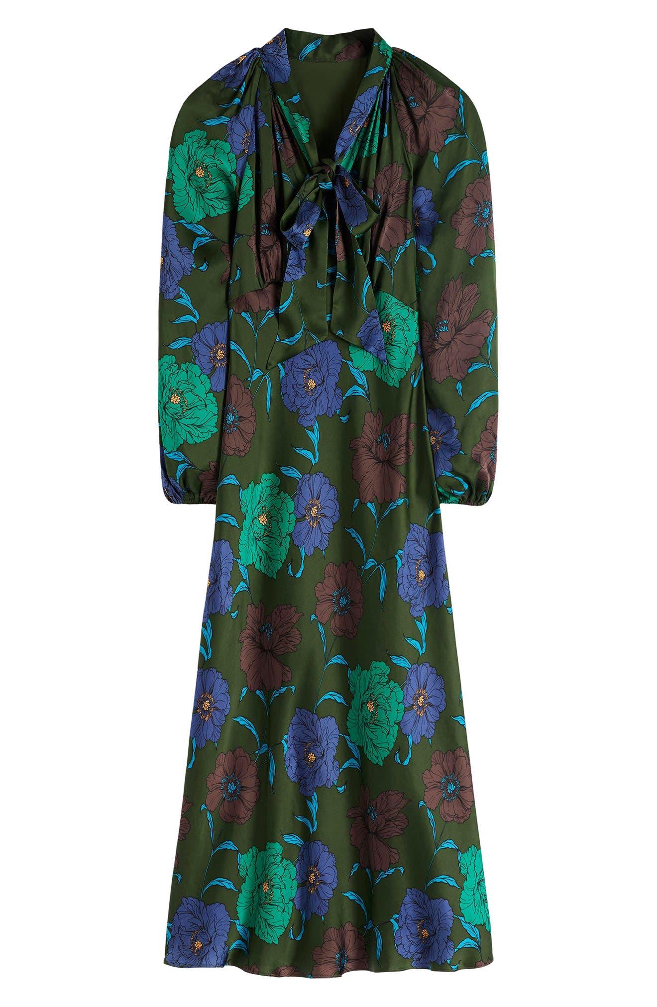 Tie Neck Long Sleeve Satin Midi Dress - image 2