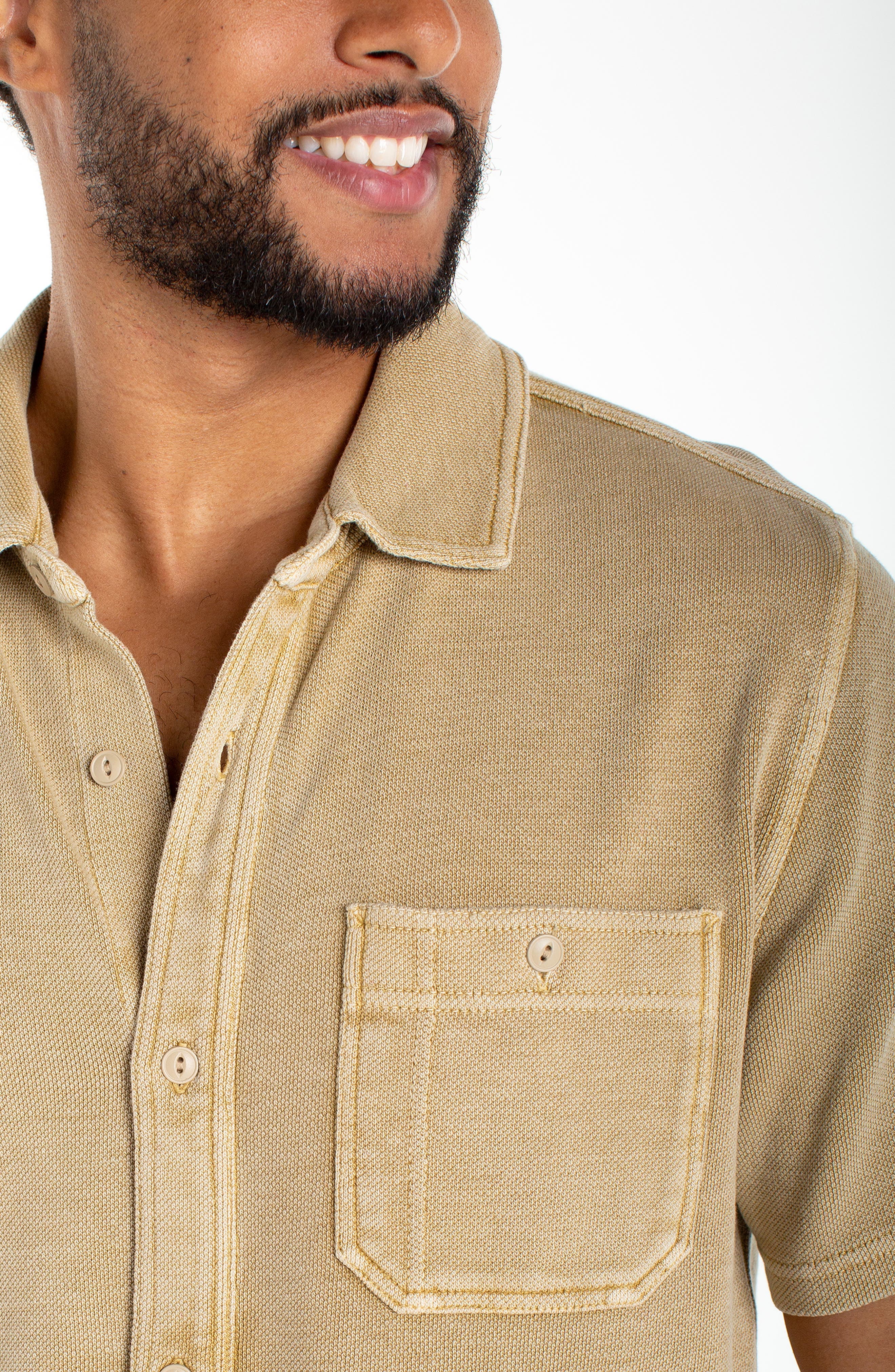 Short Sleeve Pique Knit Button-Up Shirt - image 2