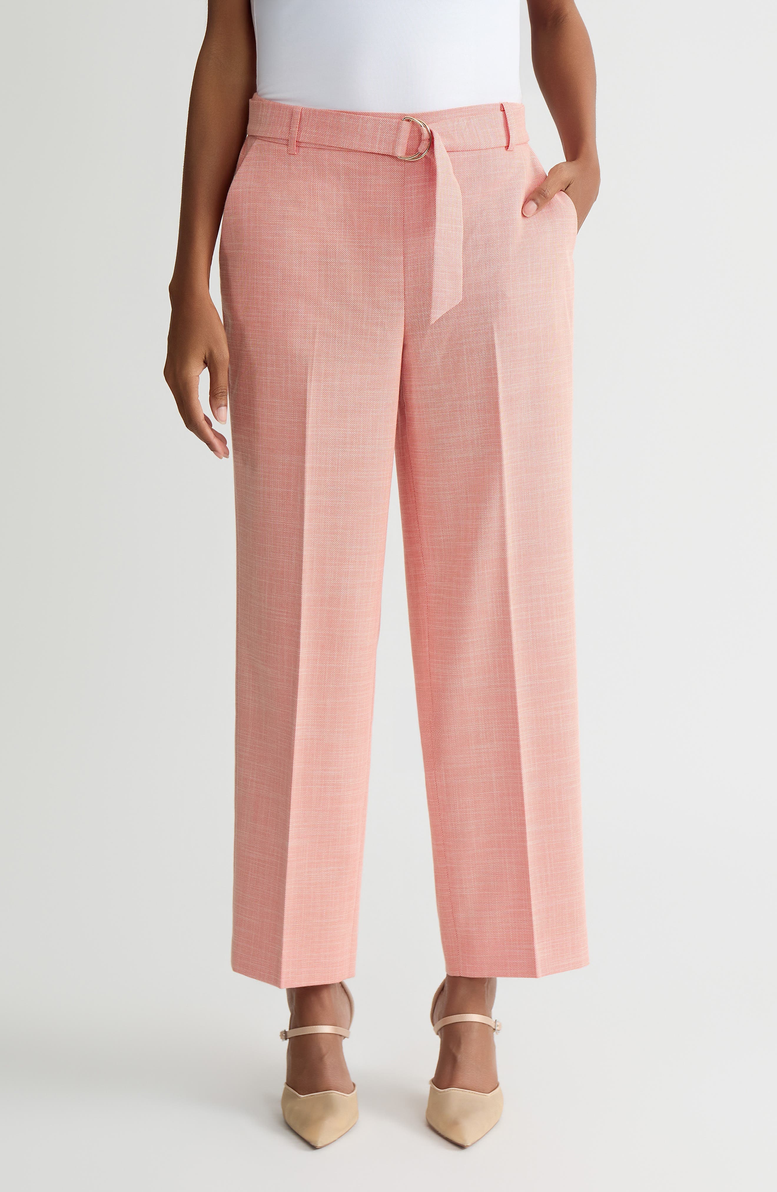 Belted Elastic Back Straight Leg Ankle Pants - image 1