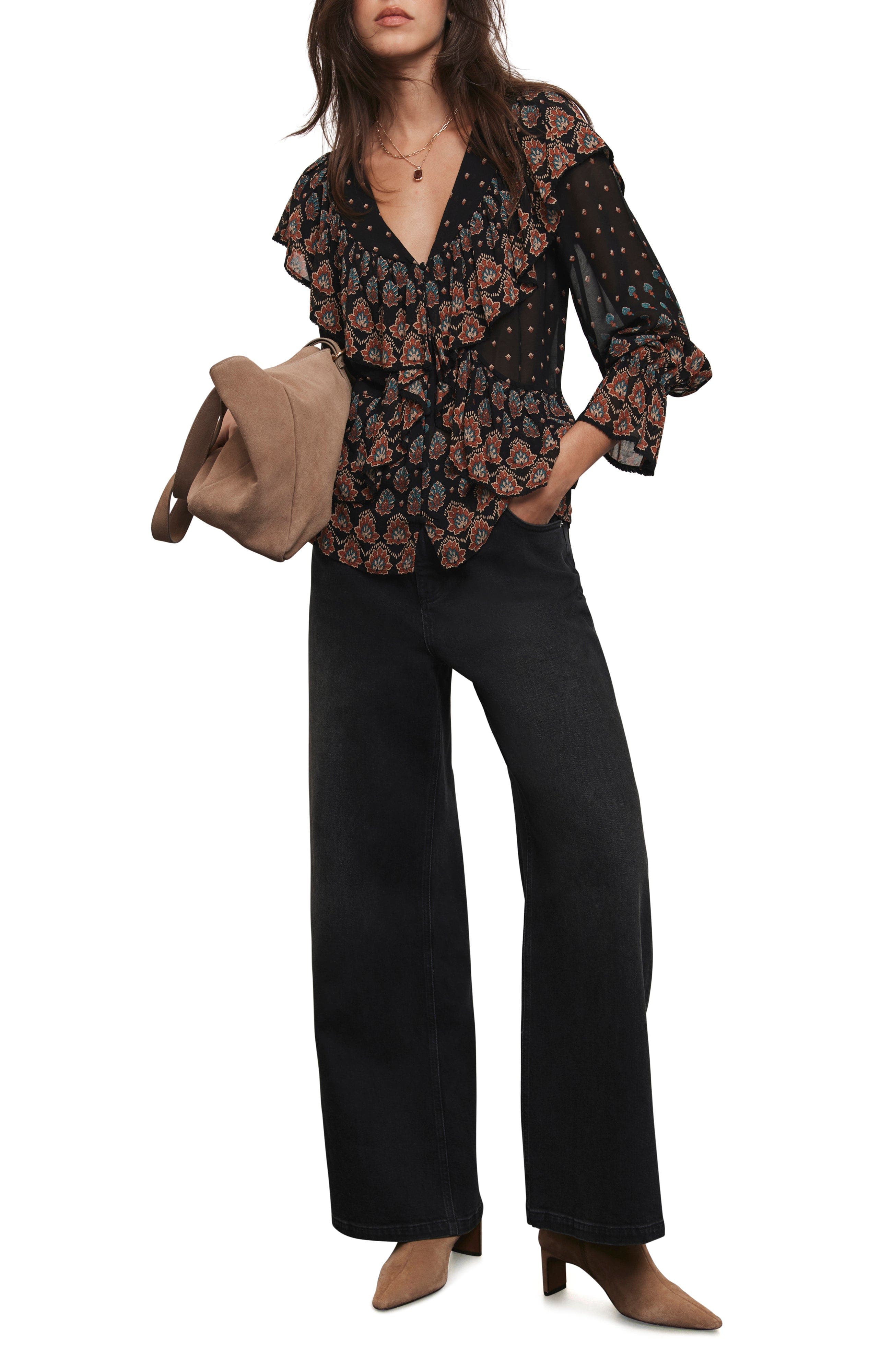 Retro Print Ruffle Blouse - image 2