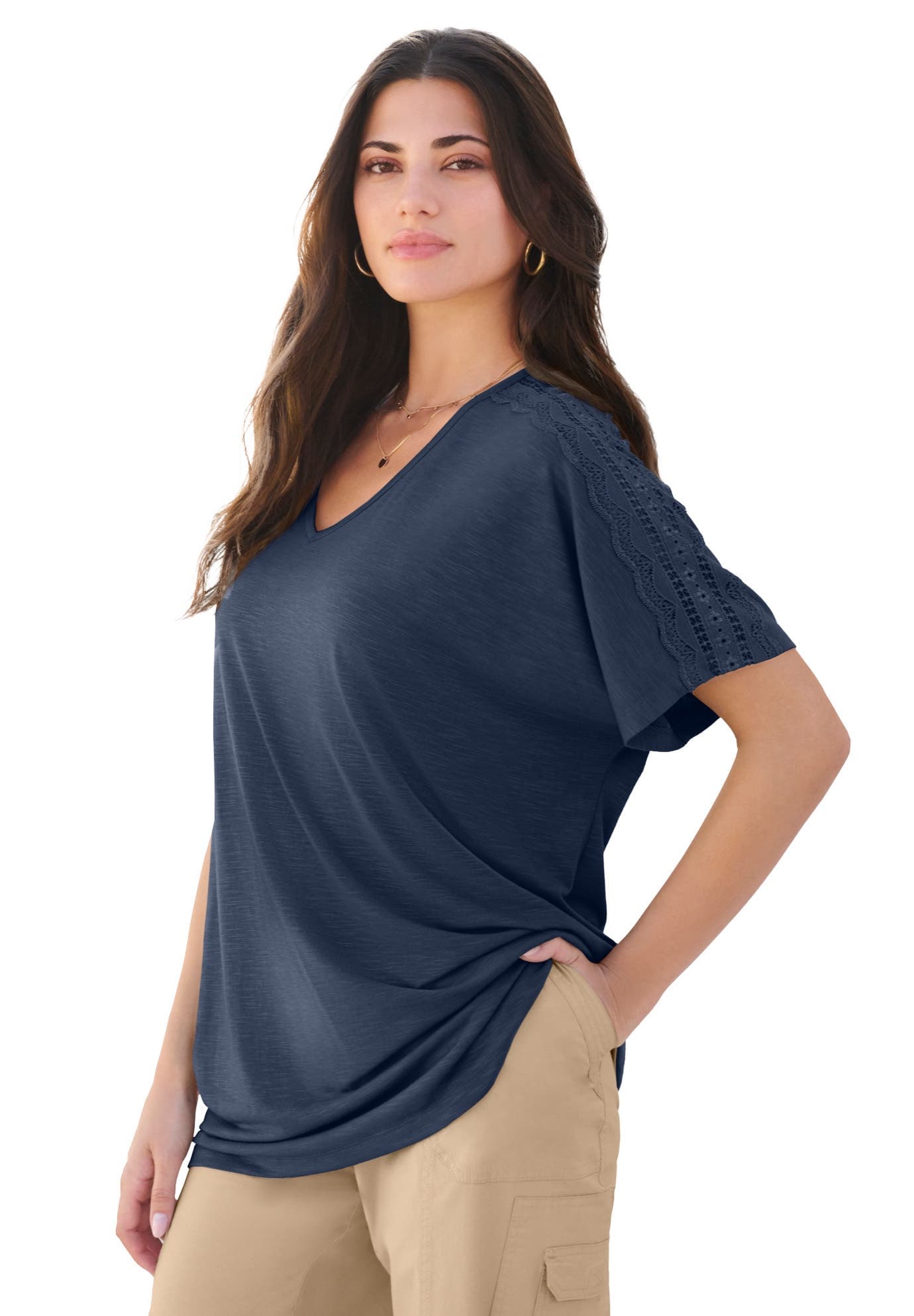 Plus Size Lace Trimmed Textured Tee - image 3