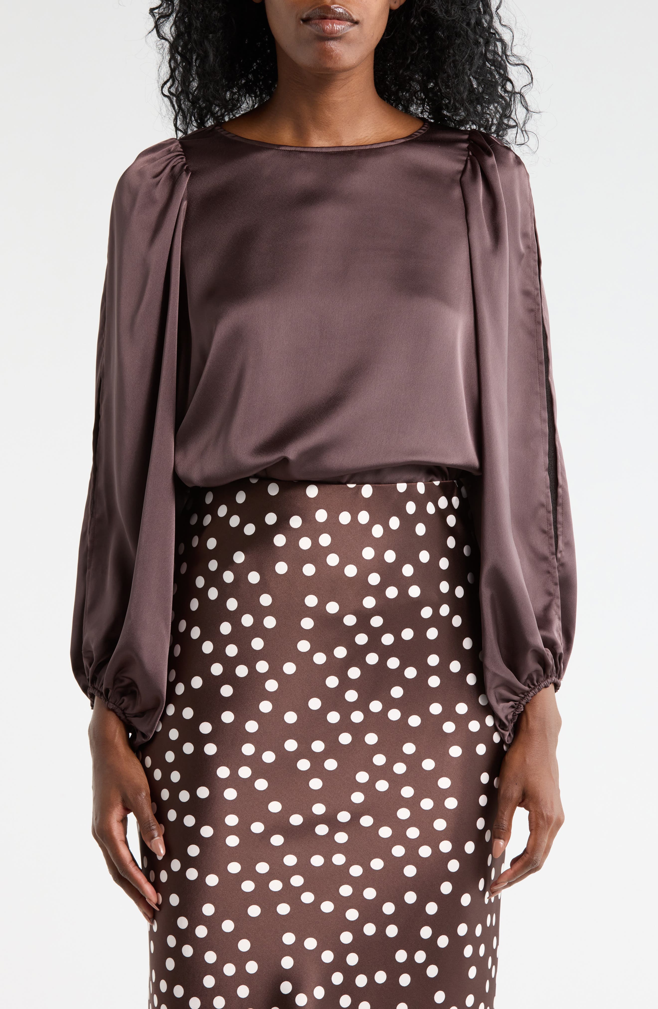 Cutout Long Sleeve Satin Top - image 3
