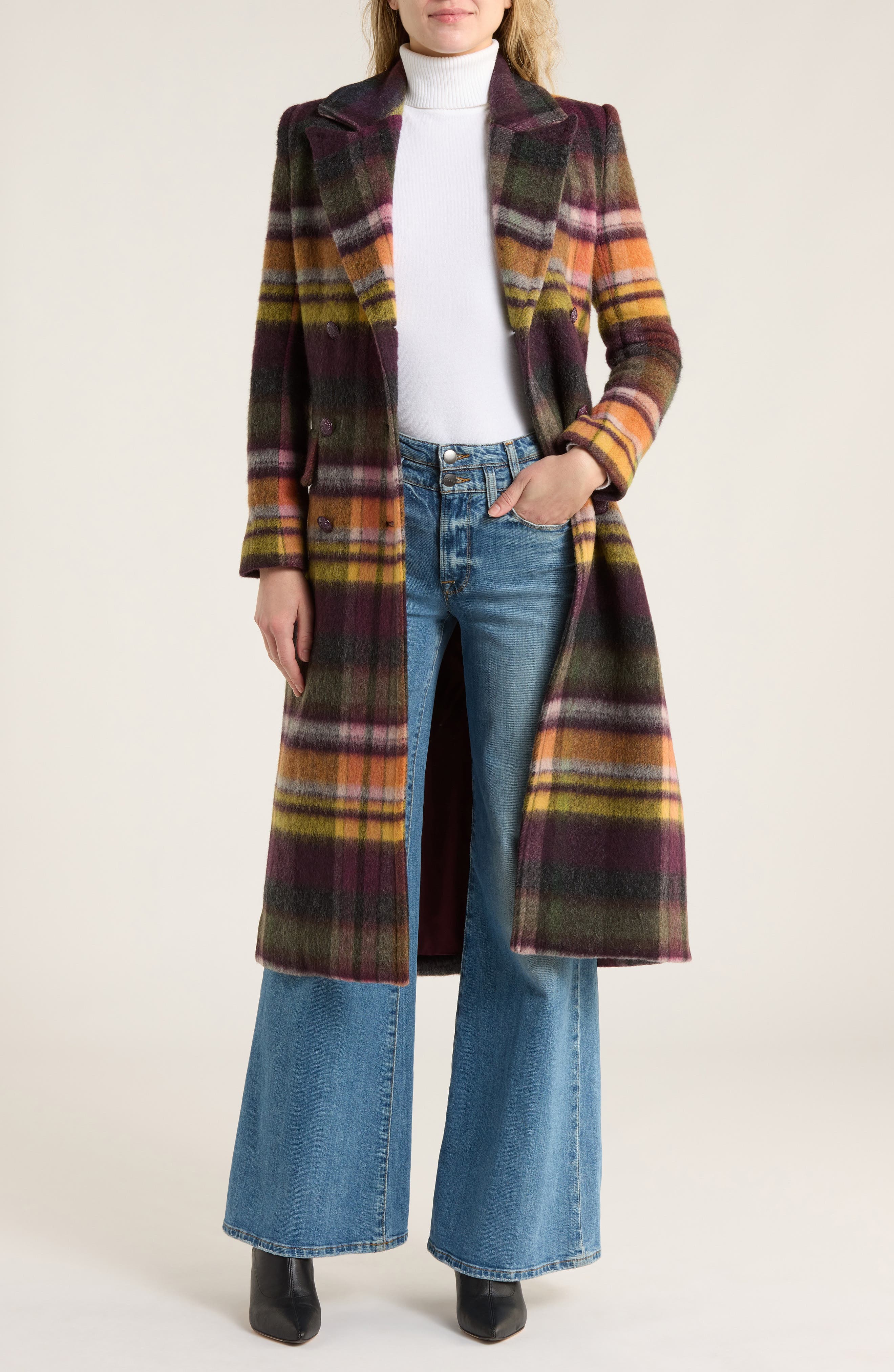 Olina Plaid Double Breasted Coat - image 1