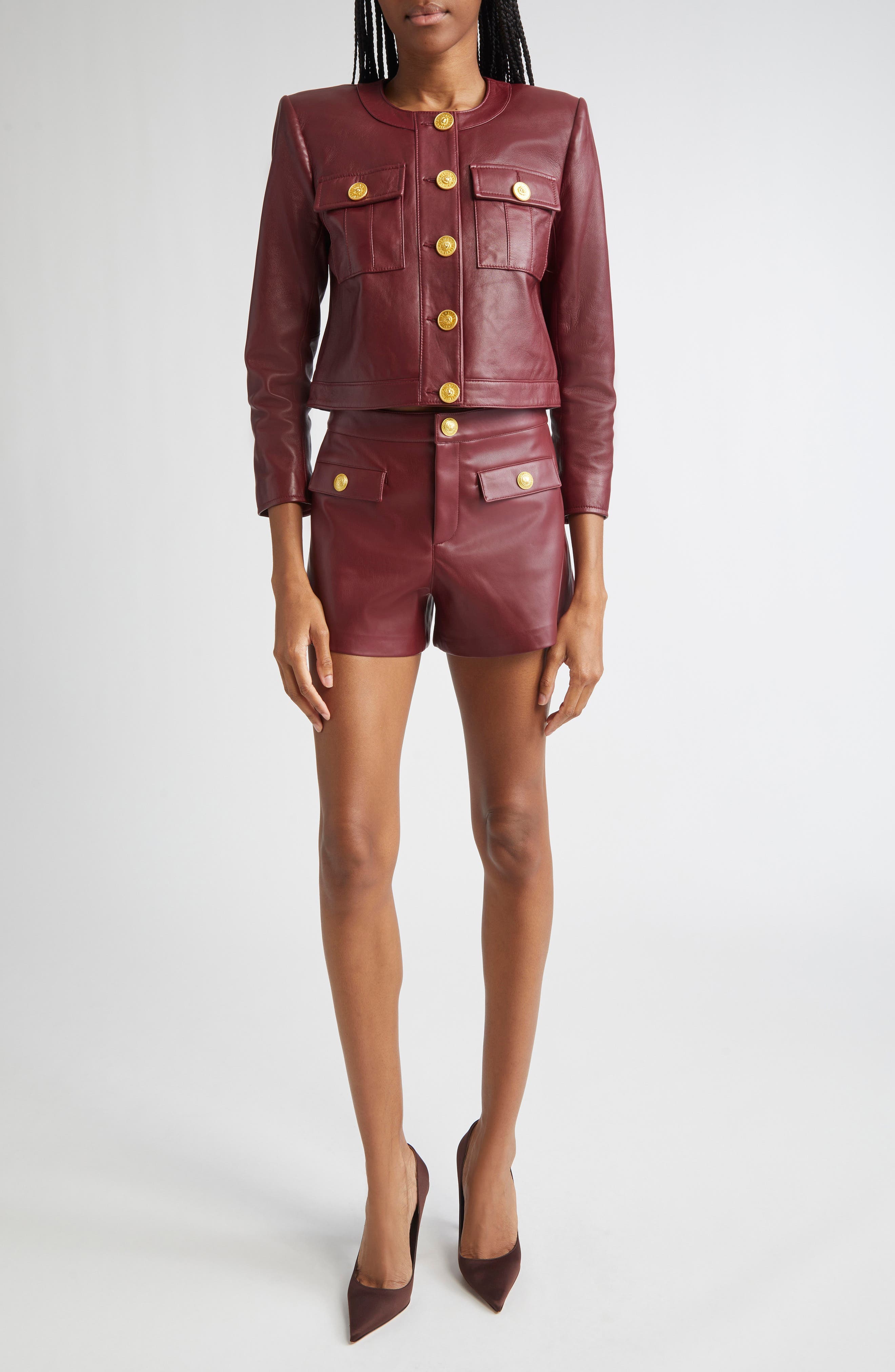 Deidra Lambskin Leather Crop Jacket - image 2