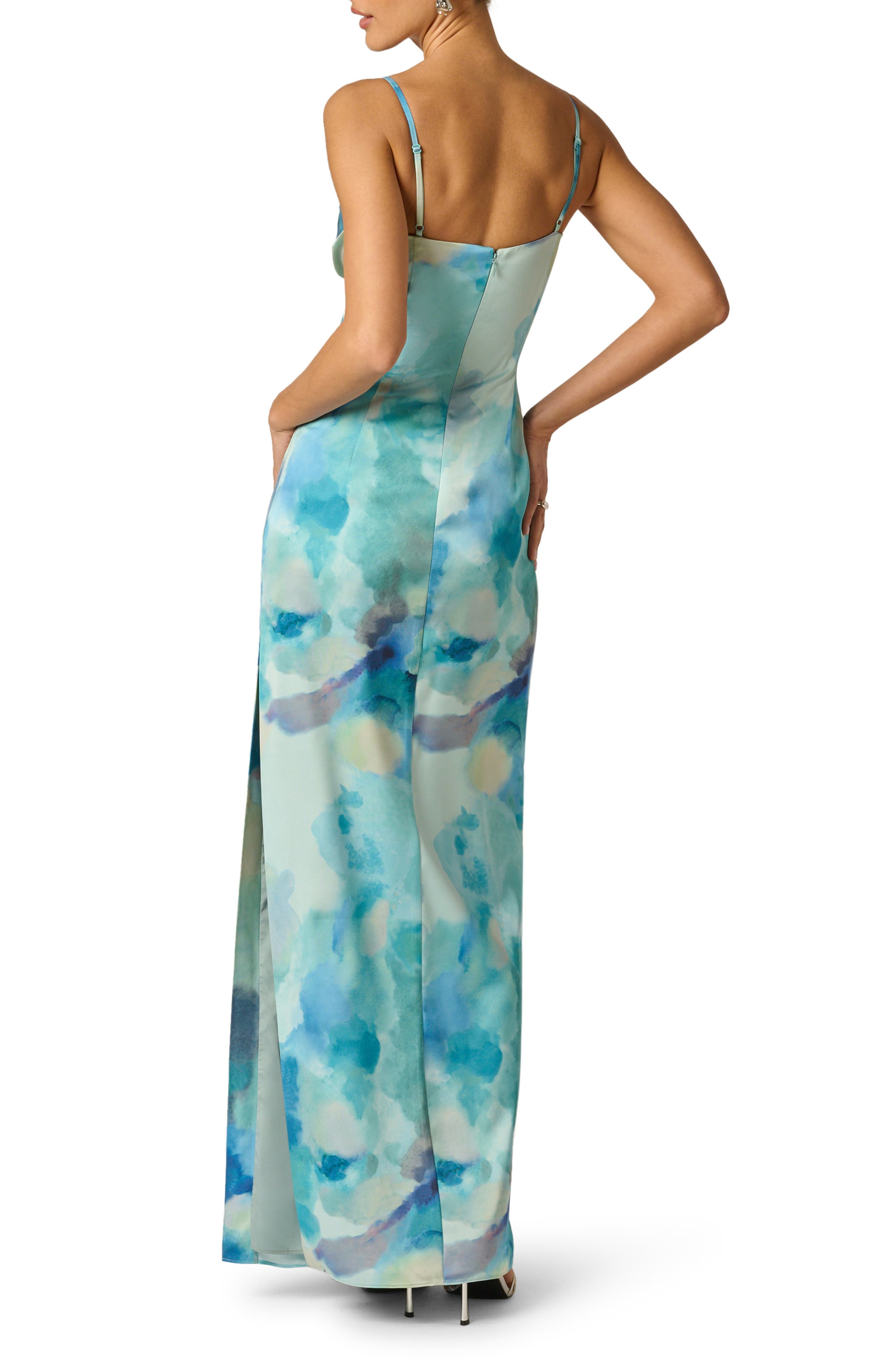 Watercolor Print Satin Maxi Dress - image 2