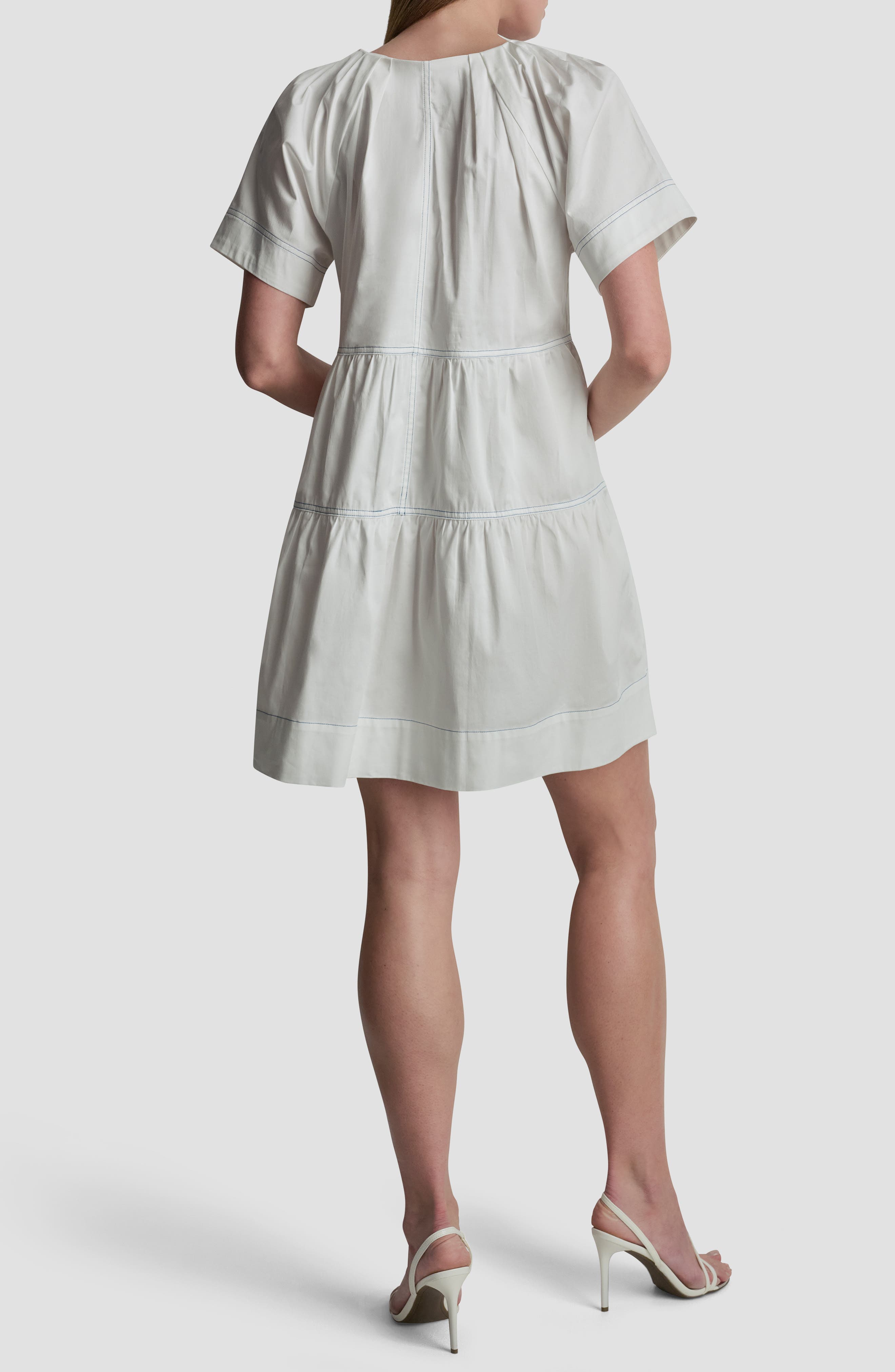 Topstitch Detail Stretch Cotton Tiered Minidress - image 2