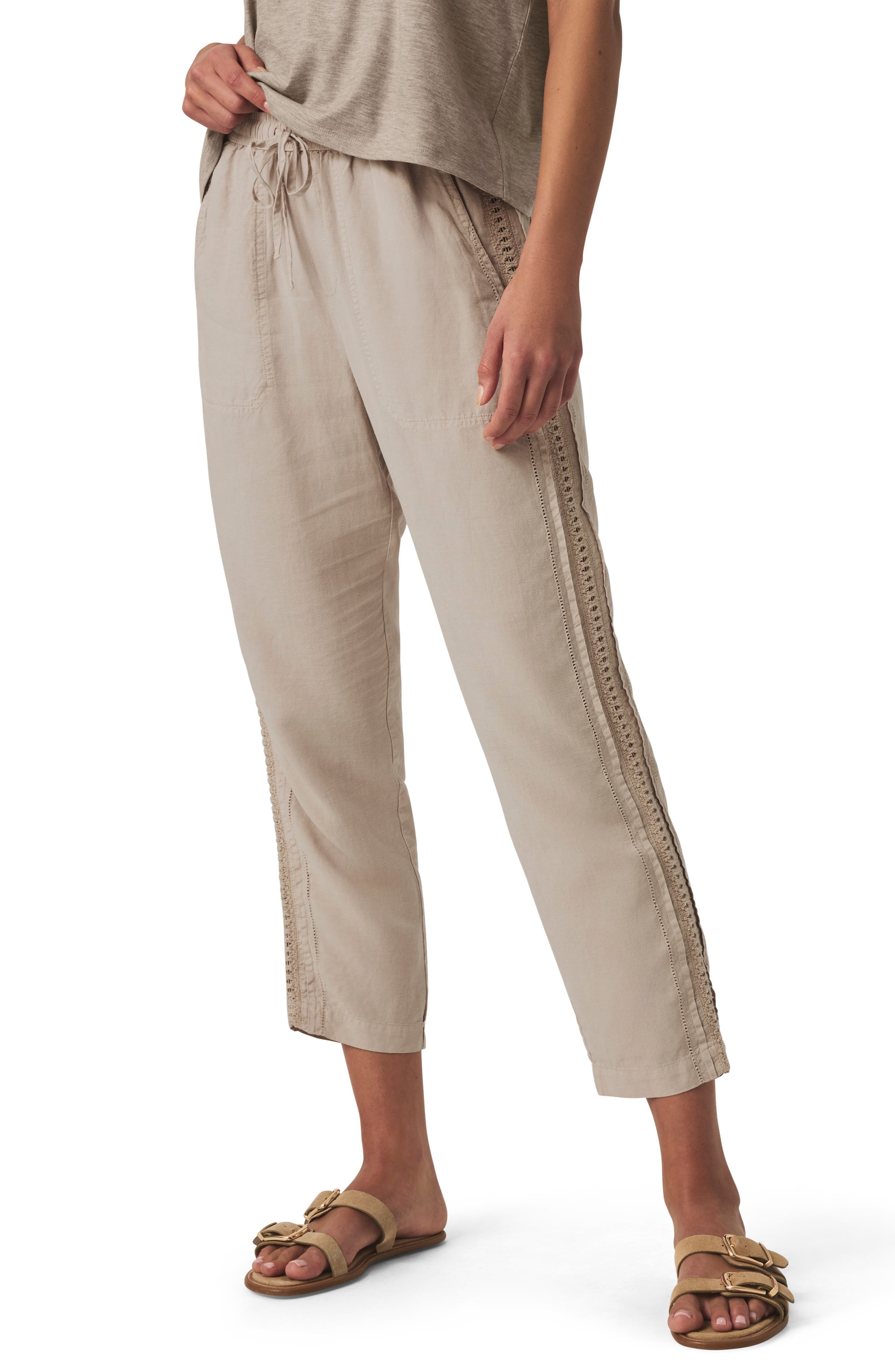 Angie Straight Leg Linen Blend Drawstring Pants - image 1