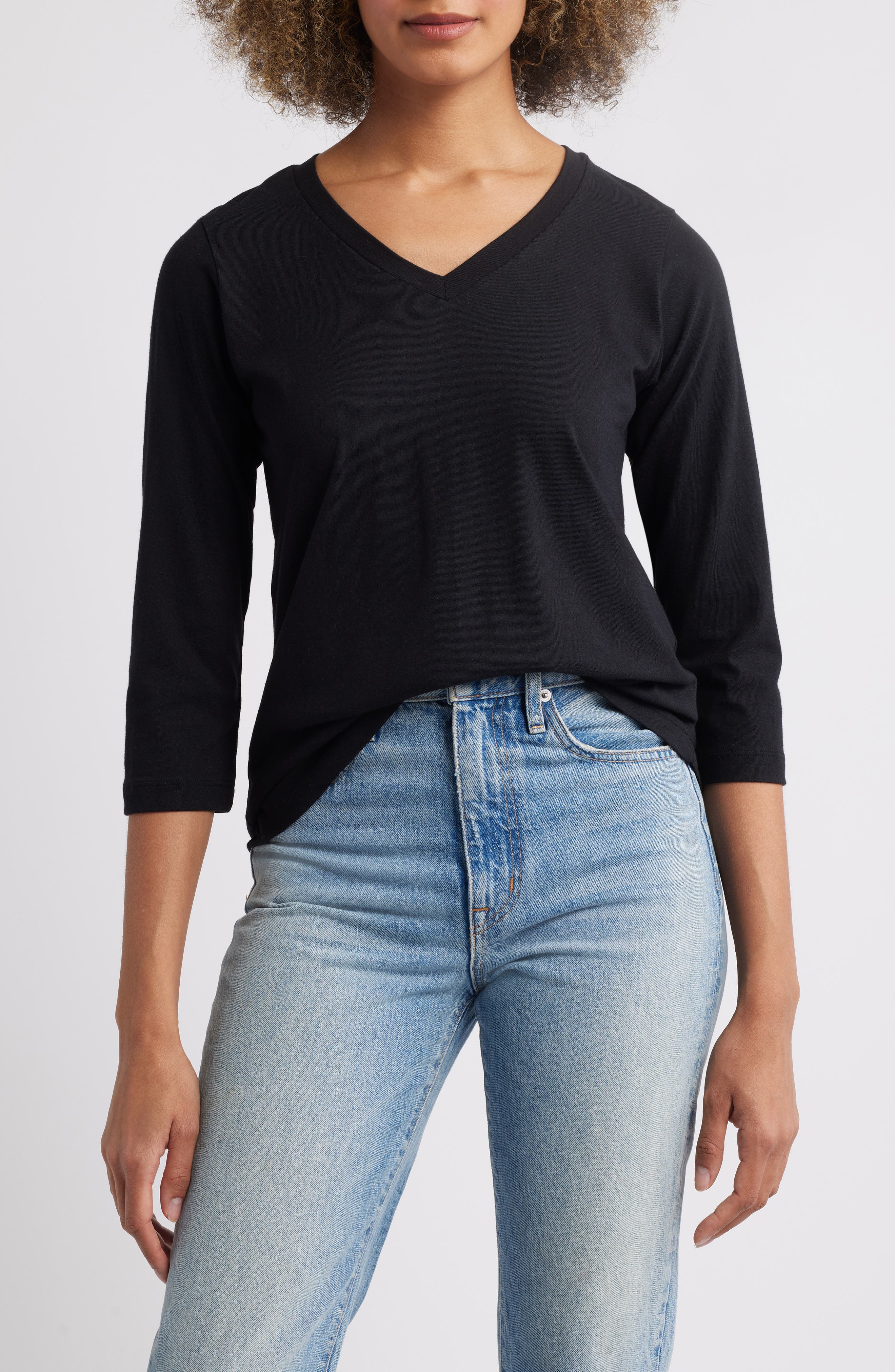 Three-Quarter Sleeve V-Neck T-Shirt - image 1