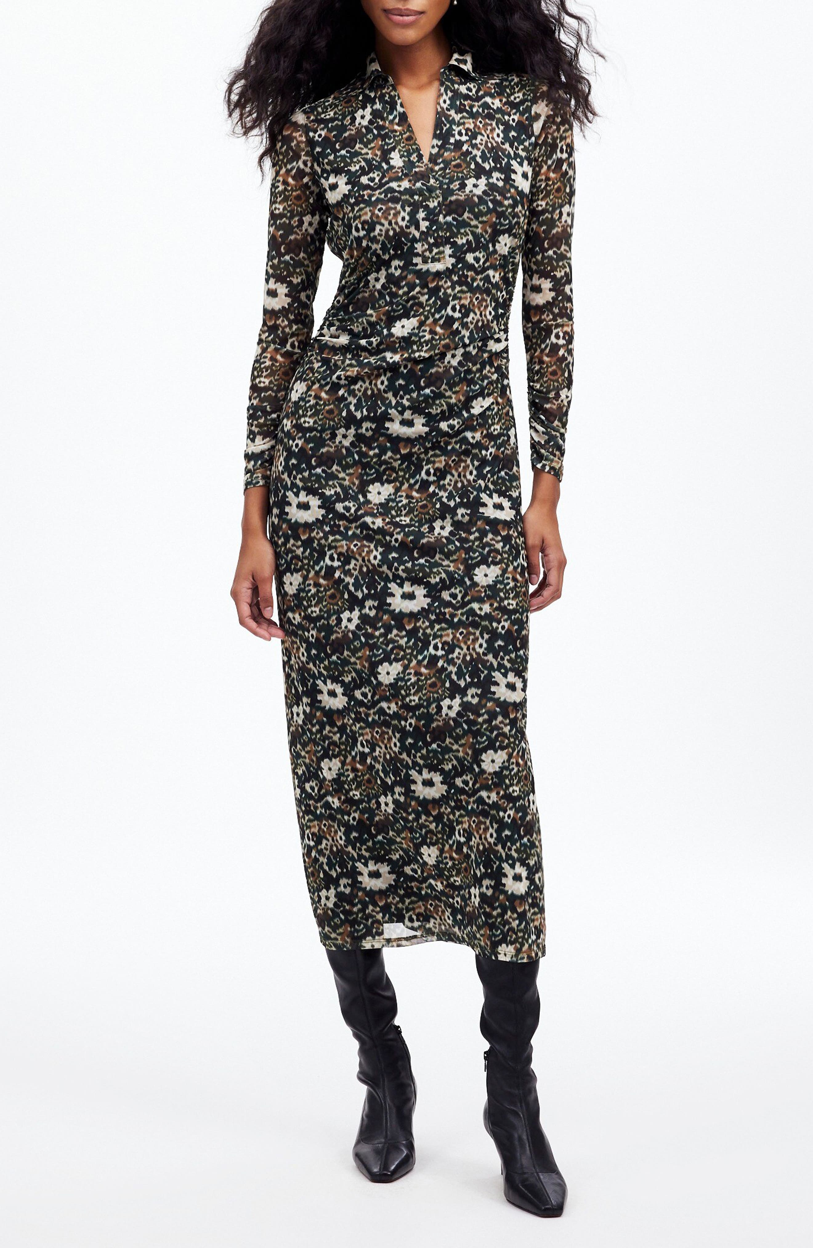 Floral Long Sleeve Polo Midi Dress - image 1