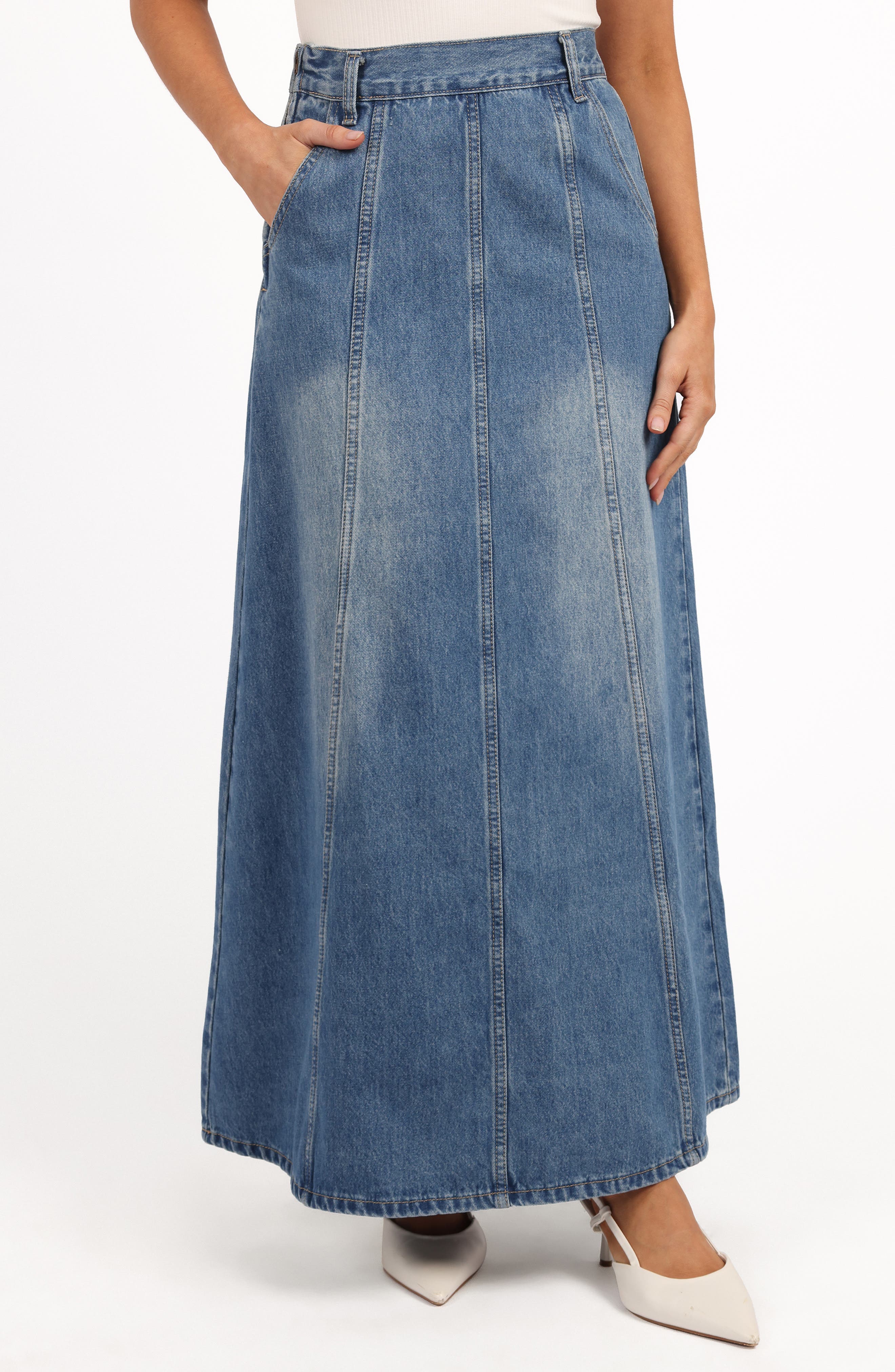 Gwen Paneled Denim Maxi Skirt - image 1