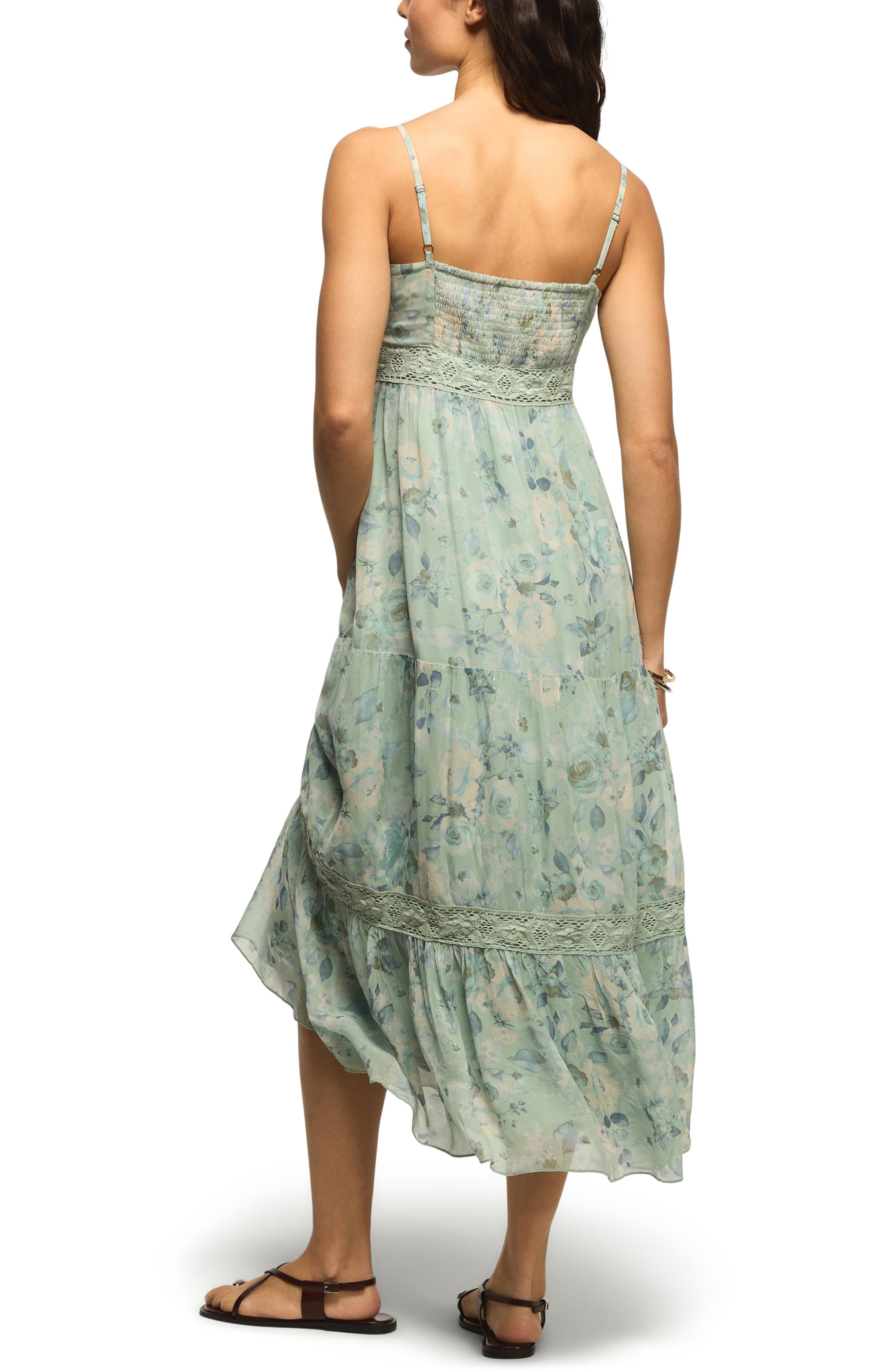 Floral Print Lace Trim Midi Dress - image 2