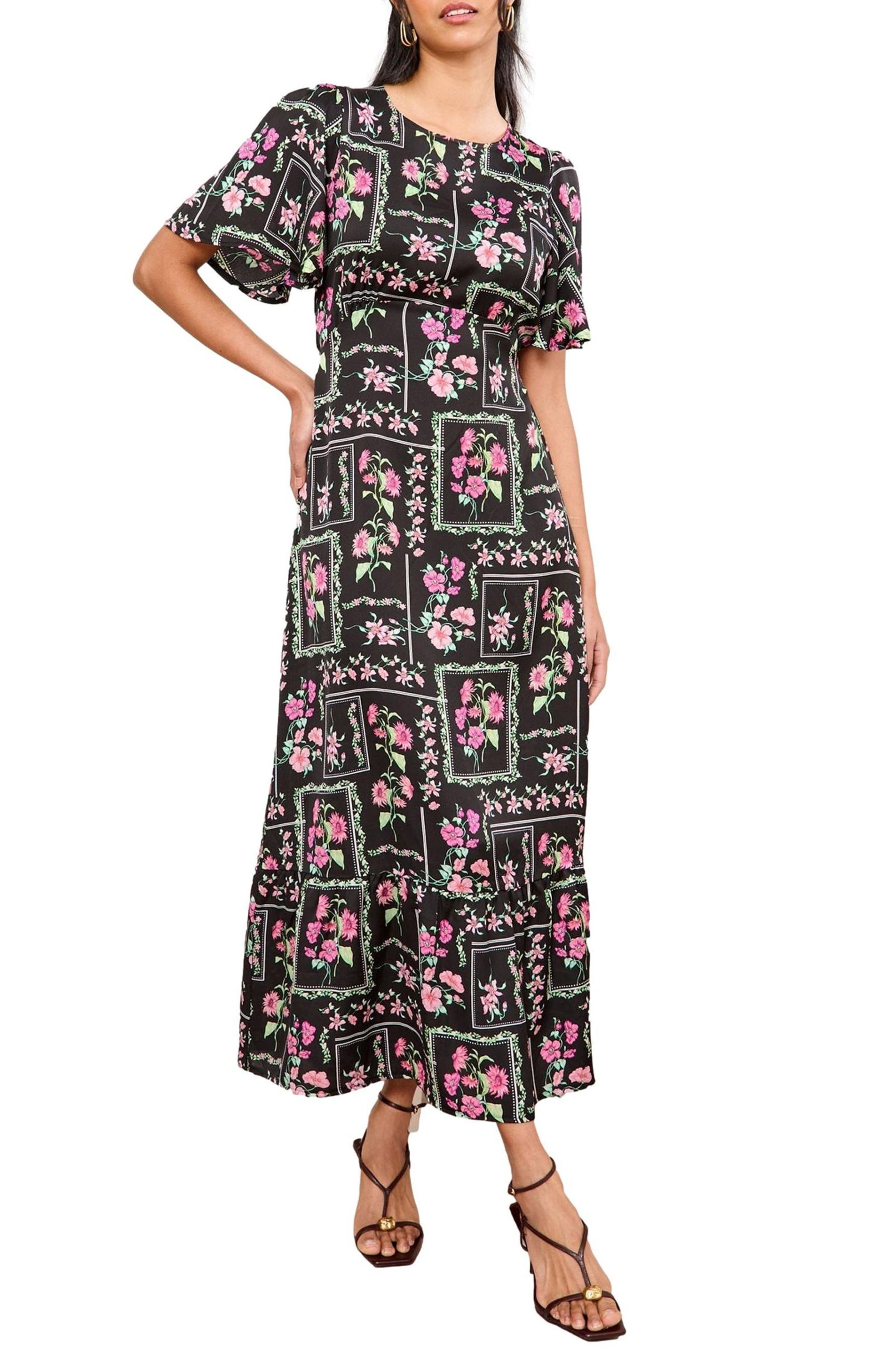 Floral Print Flutter Sleeve Maxi Dress - image 1