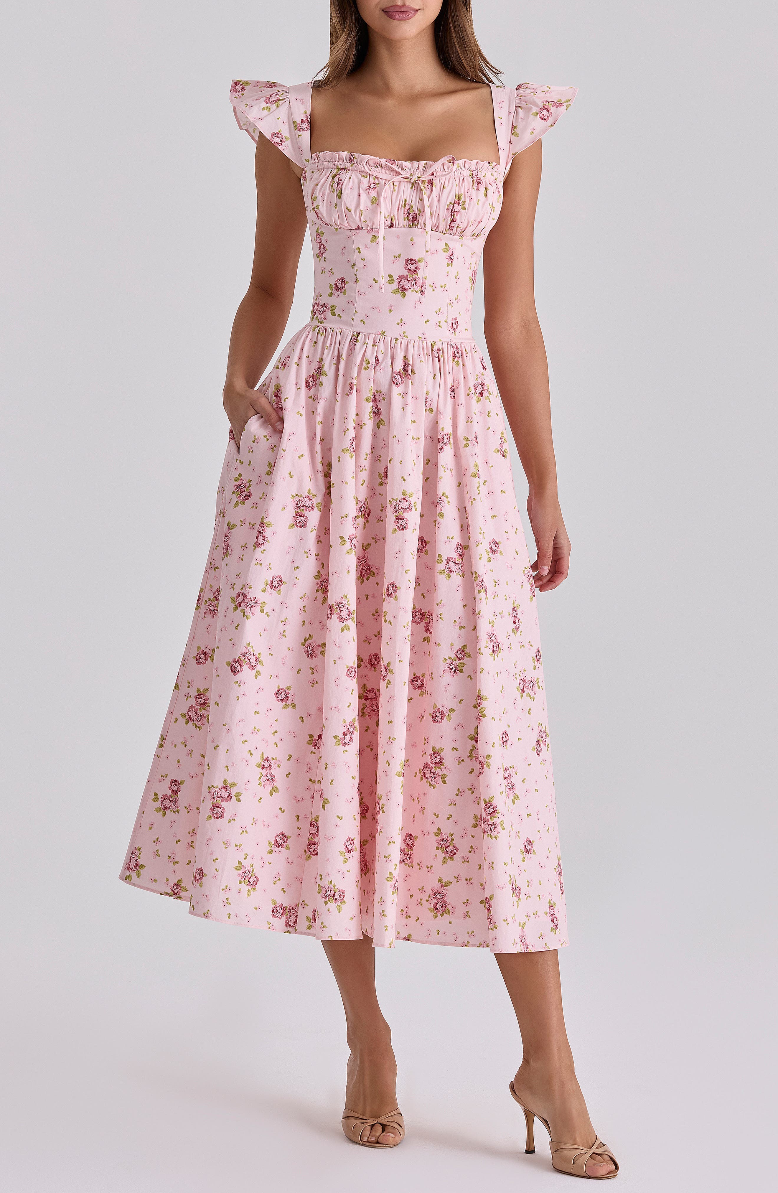 Livia Pink Rose Stretch Cotton Midi Dress - image 1