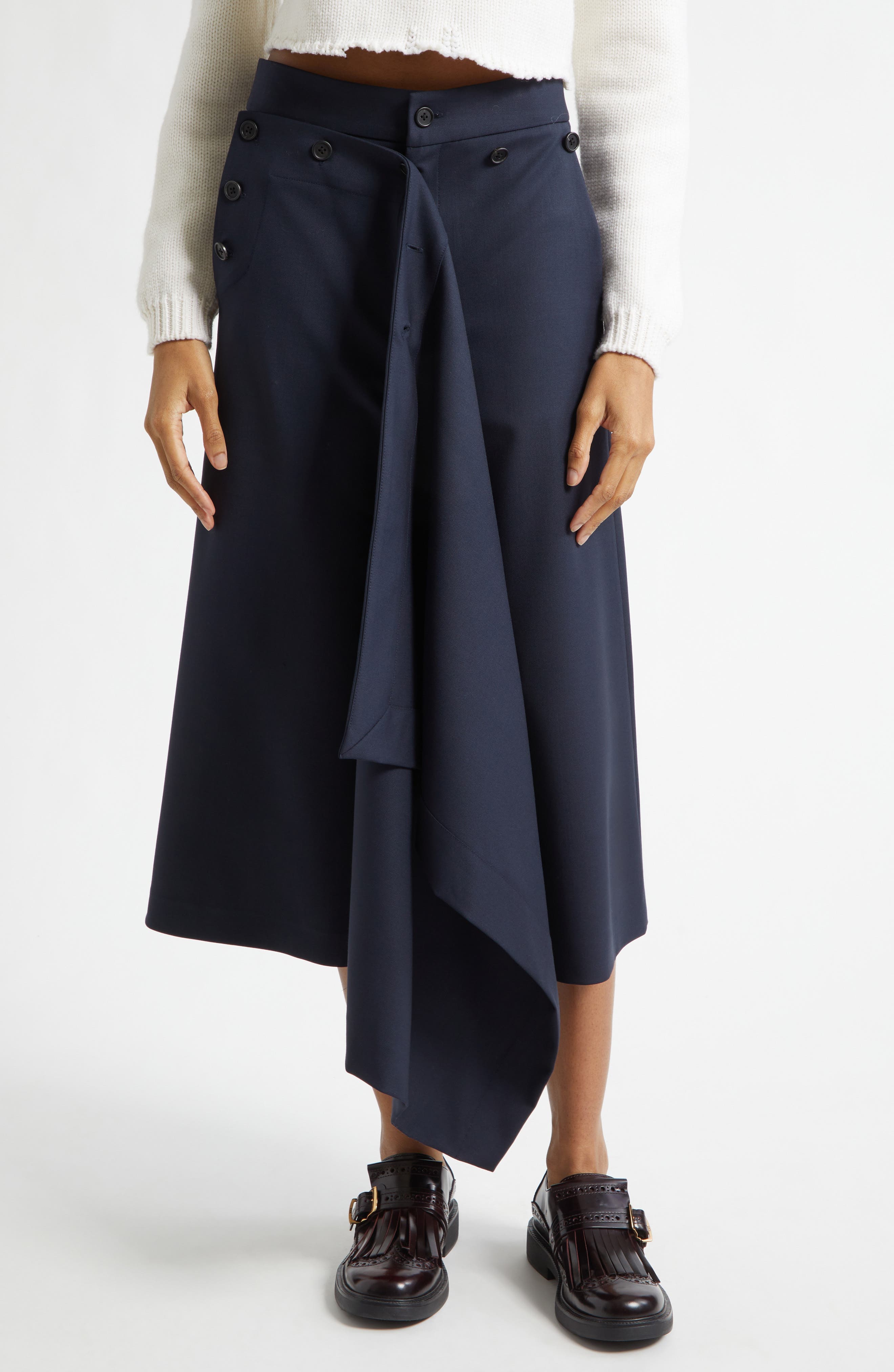 Front Cascade Stretch Wool Crop Sailor Pants - image 1