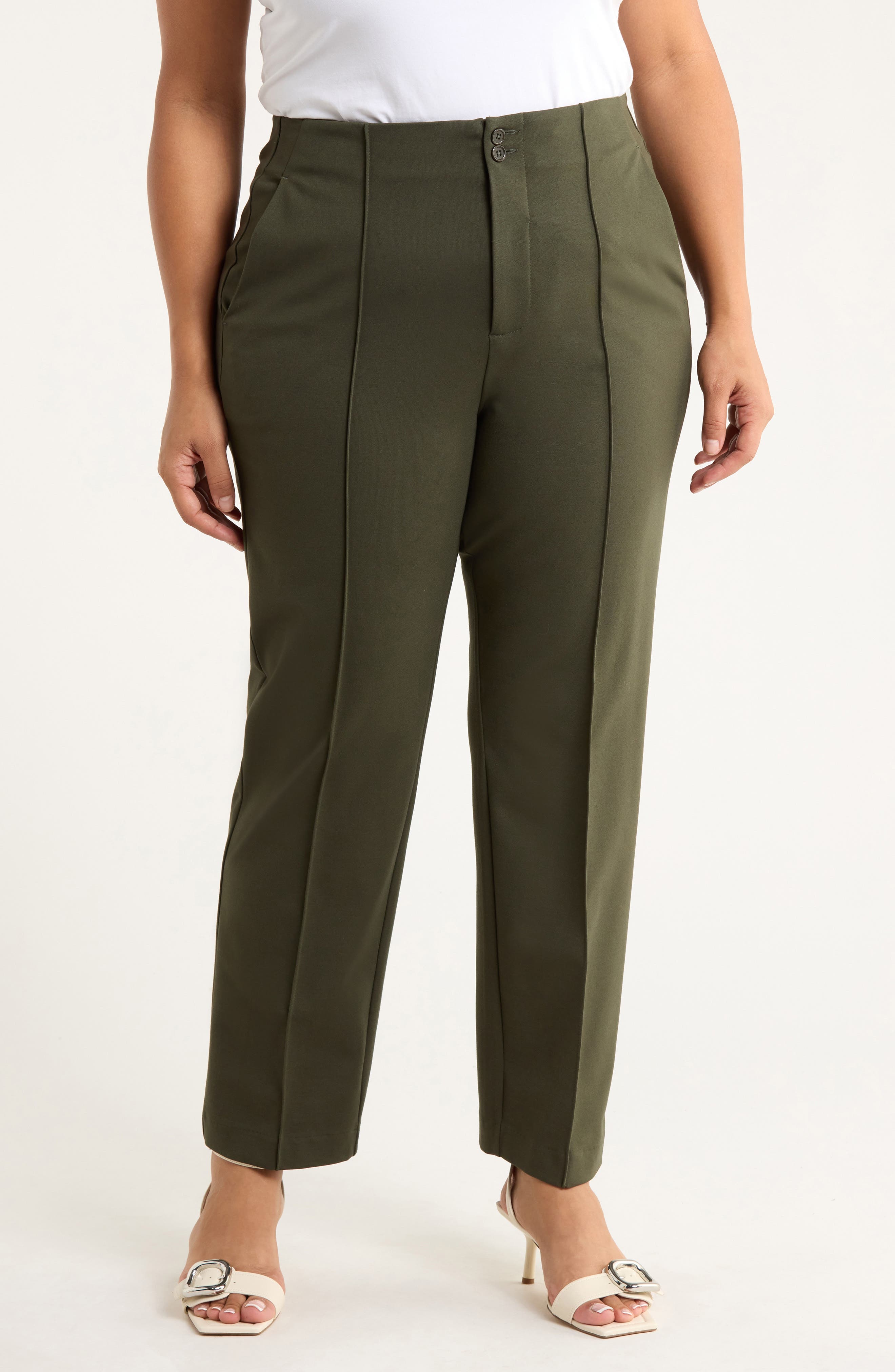Pintuck Pleat Front Slim Leg Pants - image 1