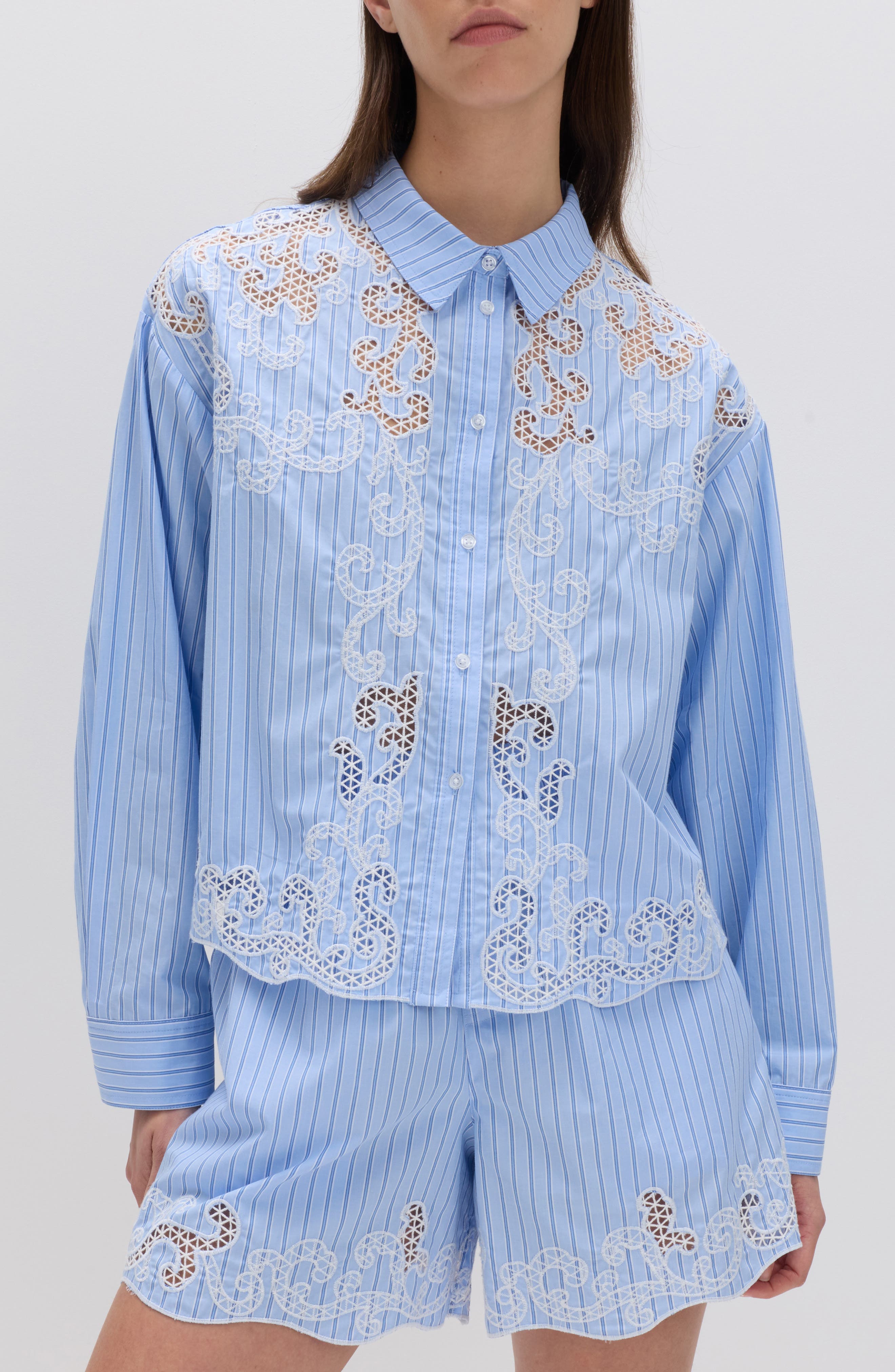 Stripe Embroidered Button-Up Shirt - image 1