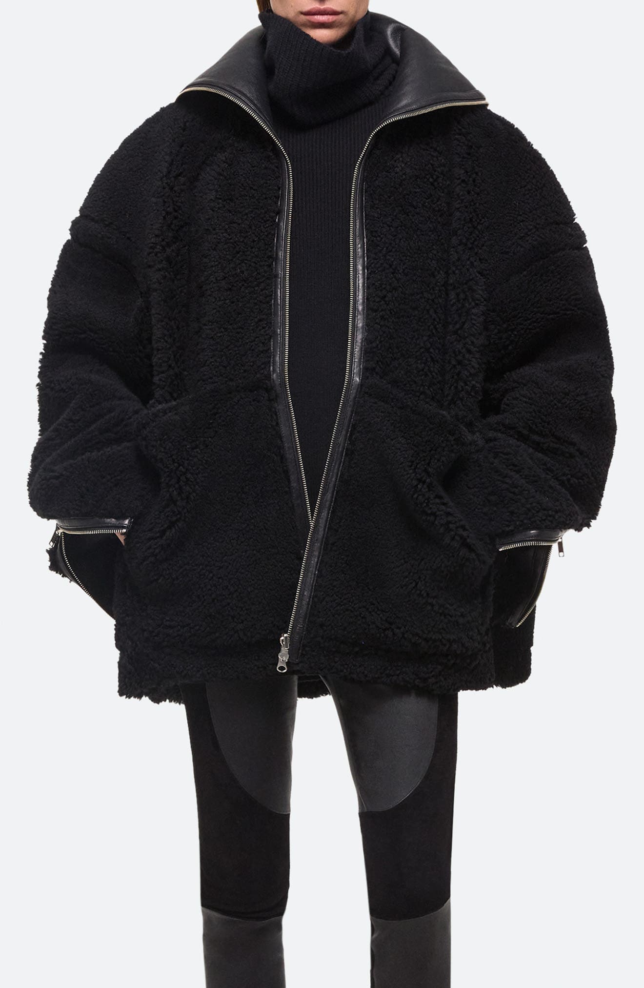 Apex Hooded Reversible Genuine Shearling & Leather Coat - image 2