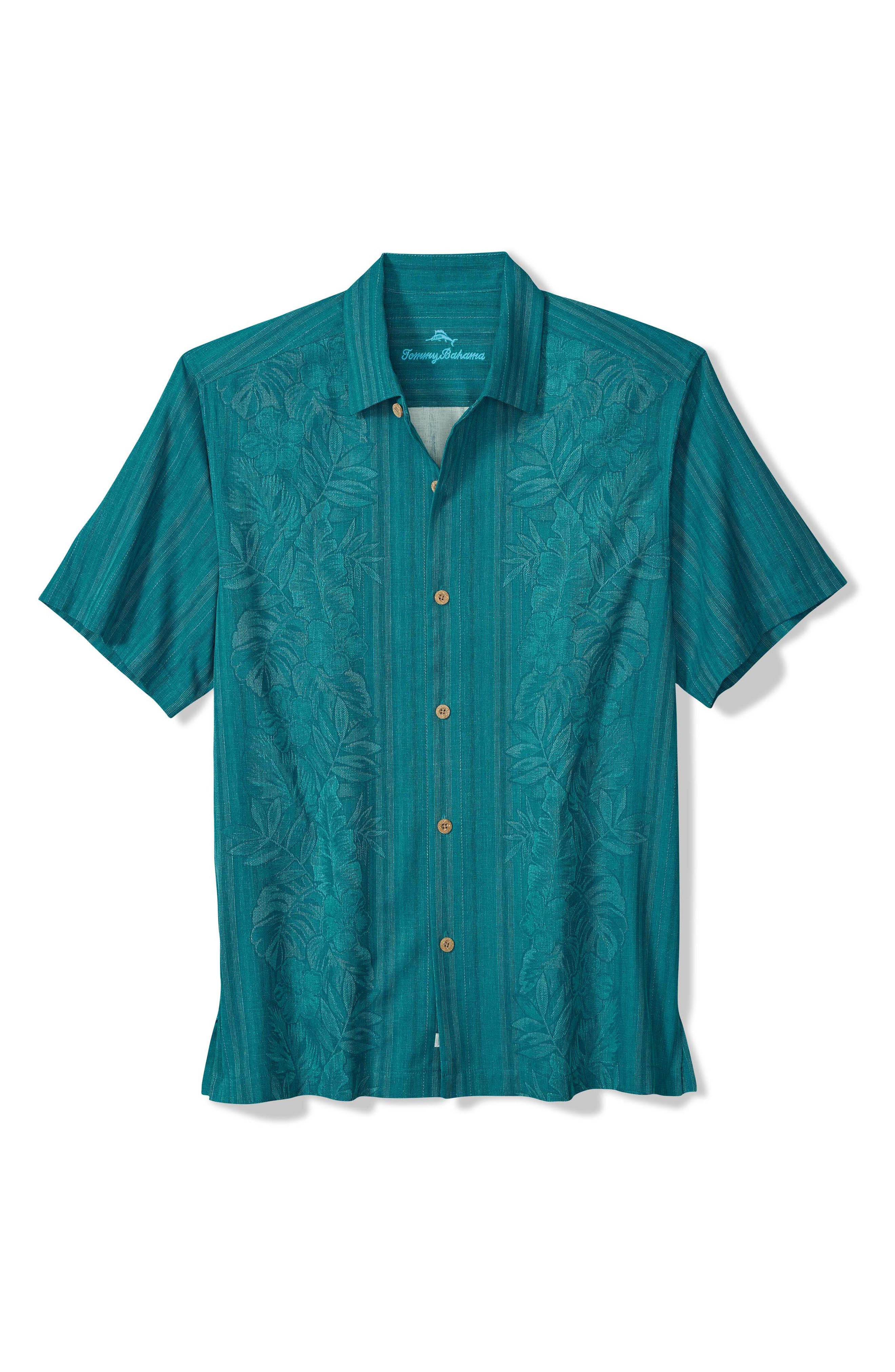 Maui Border Short Sleeve Silk Button-Up Shirt - image 1