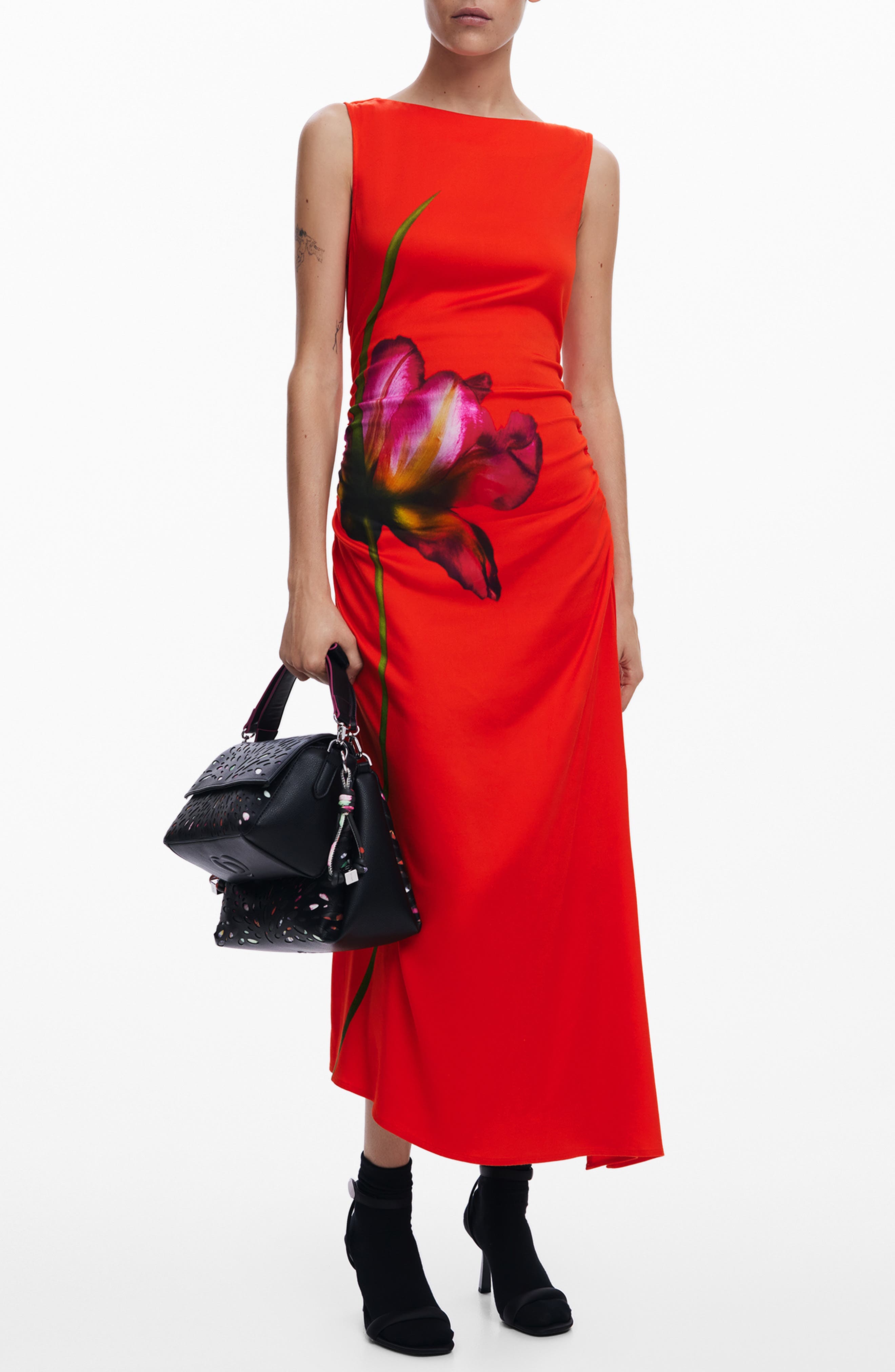 Placed Floral Sleeveless Asymmetric Midi Dress - image 1