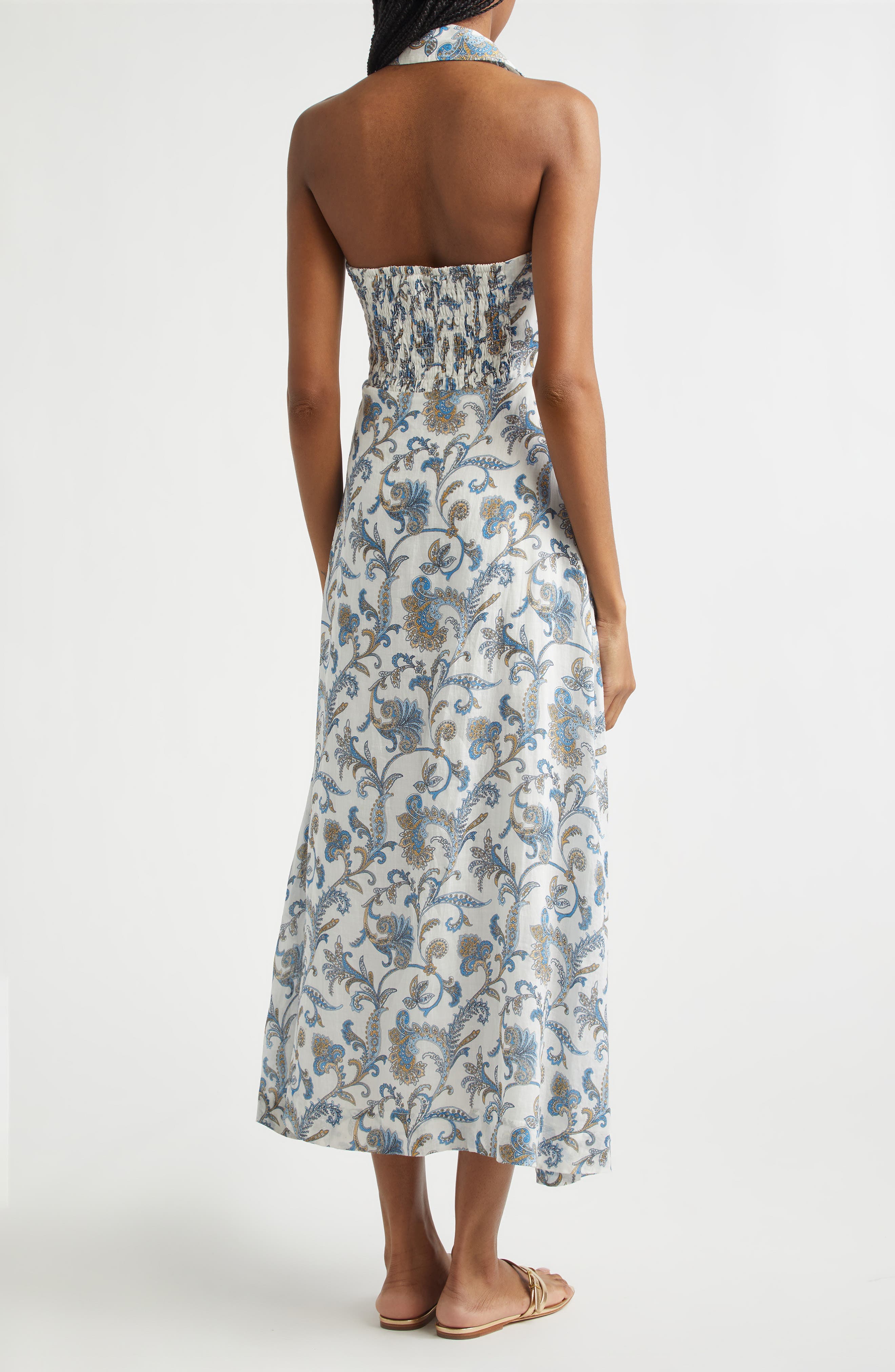 Mackey Paisley Halter Neck Sleeveless Ramie Shirtdress - image 2