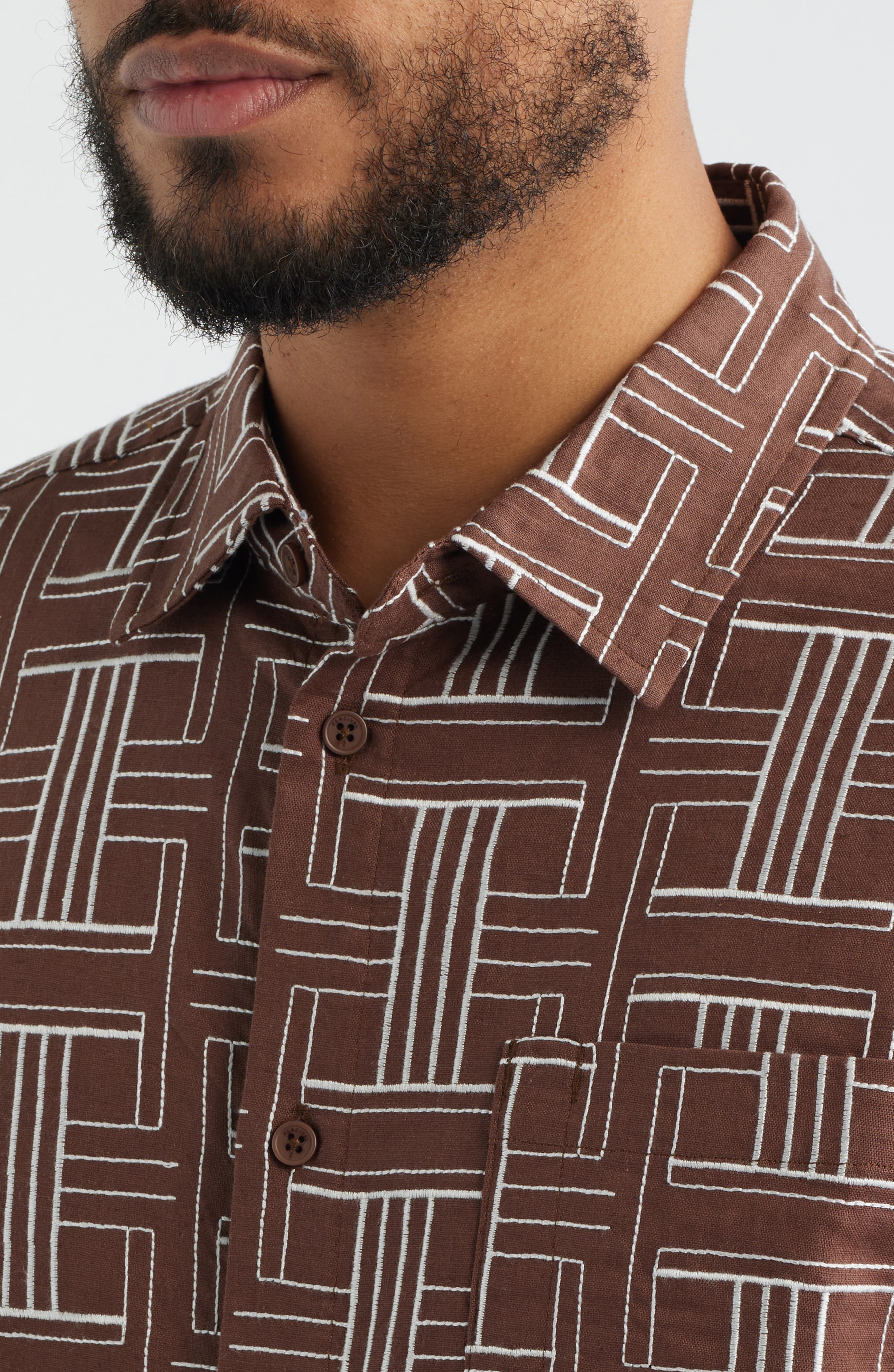 Shashiko Embroidered Button-Up Shirt - image 2
