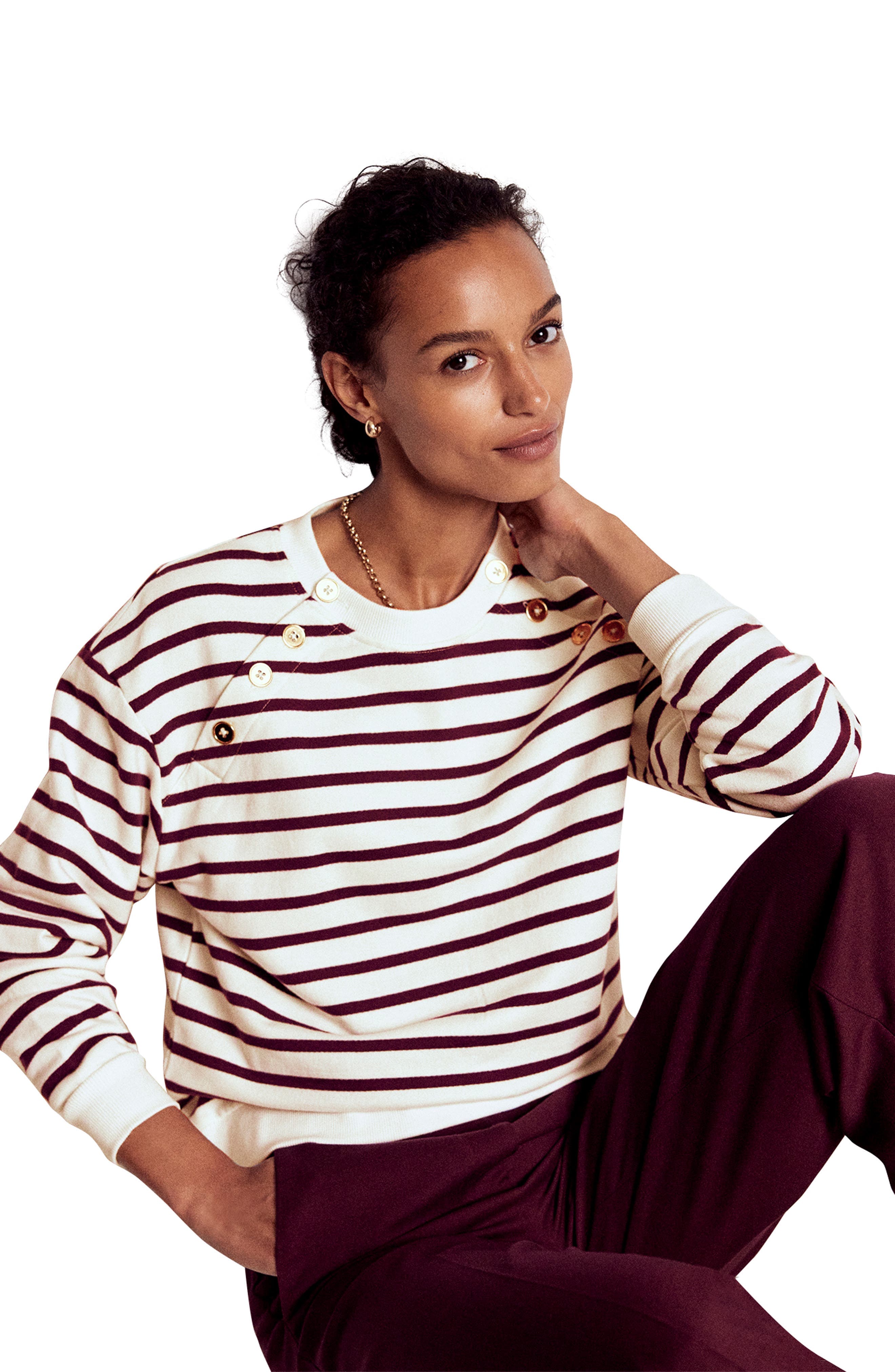 Button Detail Stripe Cotton Sweatshirt - image 2