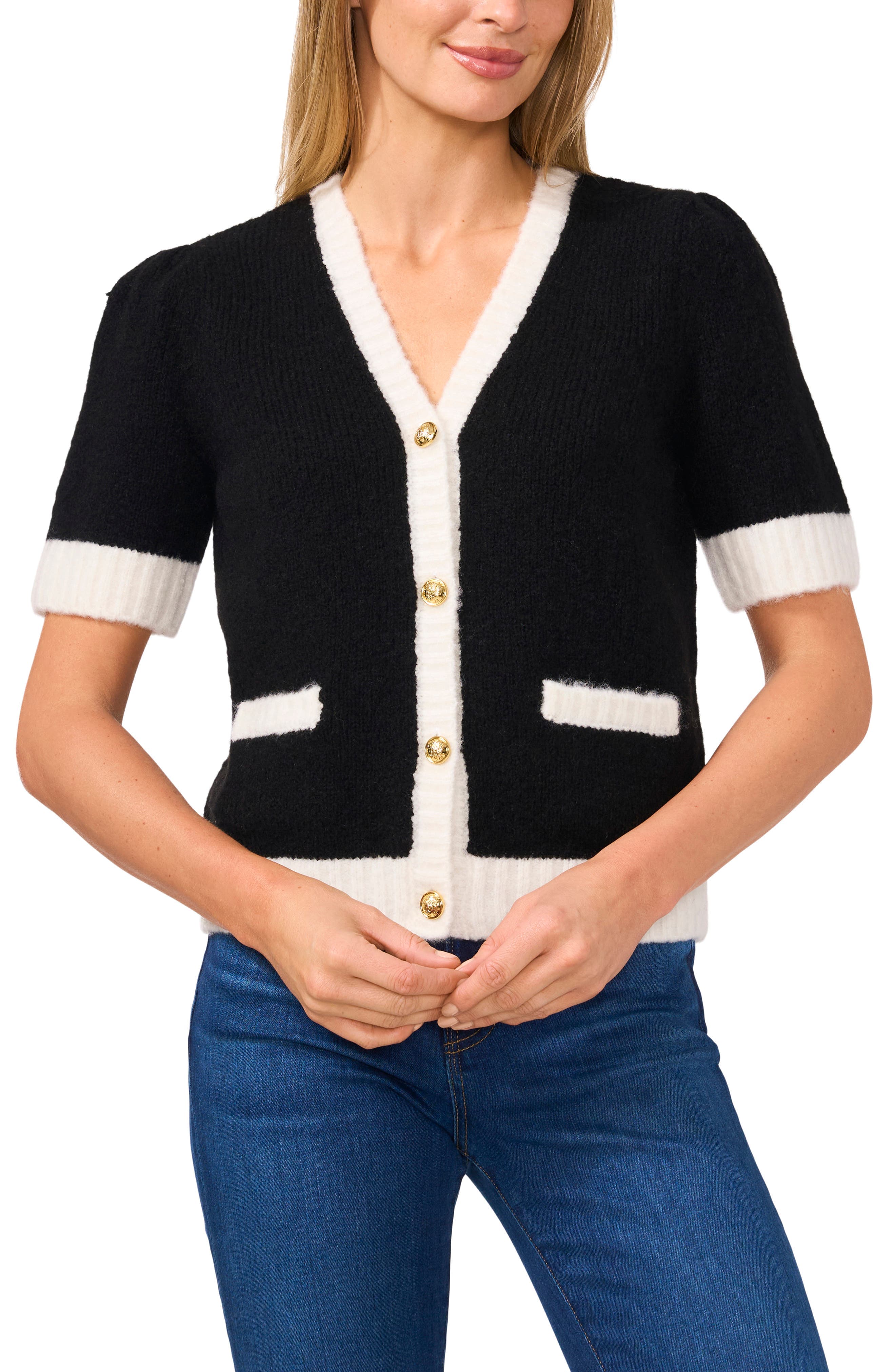 Contrast Trim Short Sleeve Cardigan - image 1